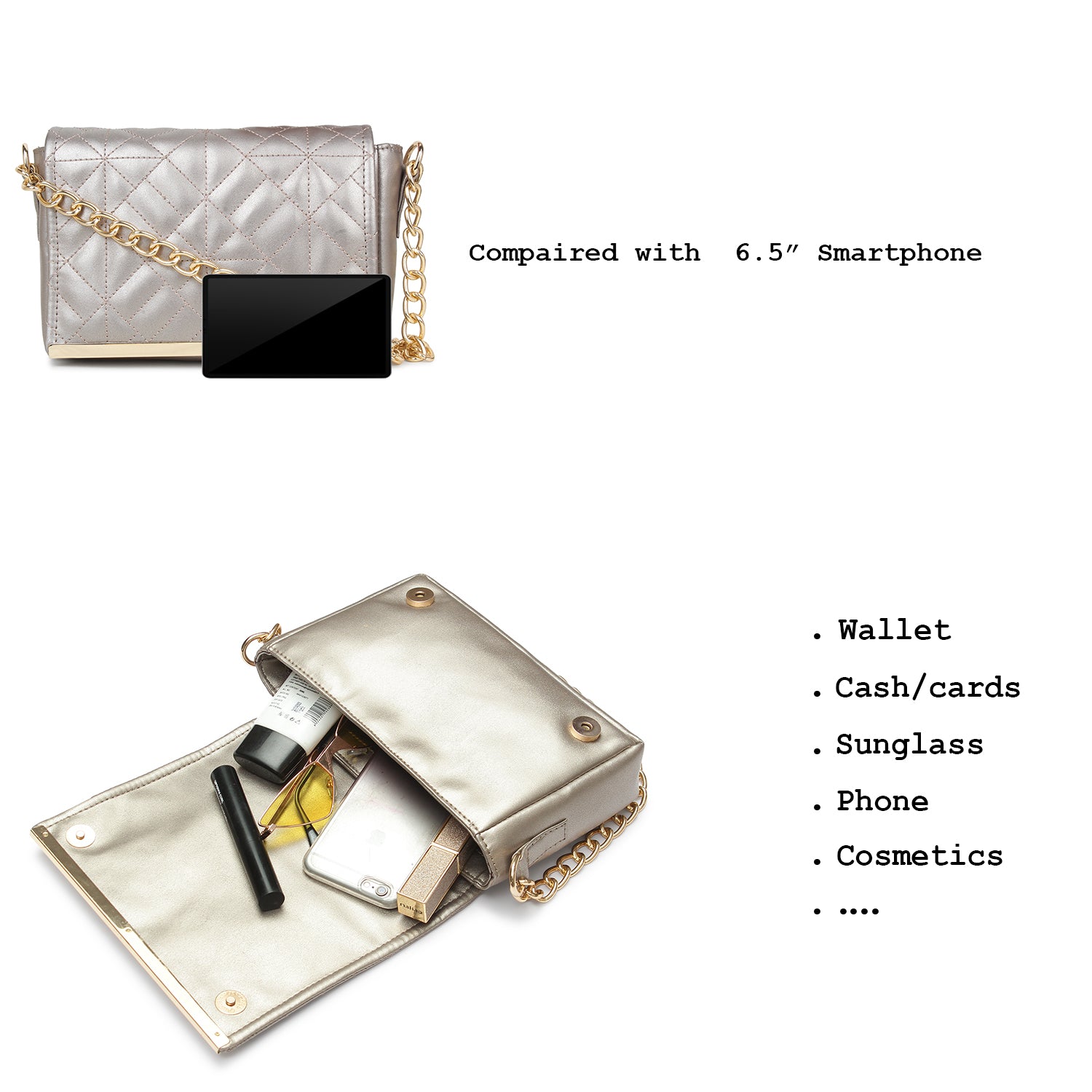 Women's Quilted Handheld Chain Bag