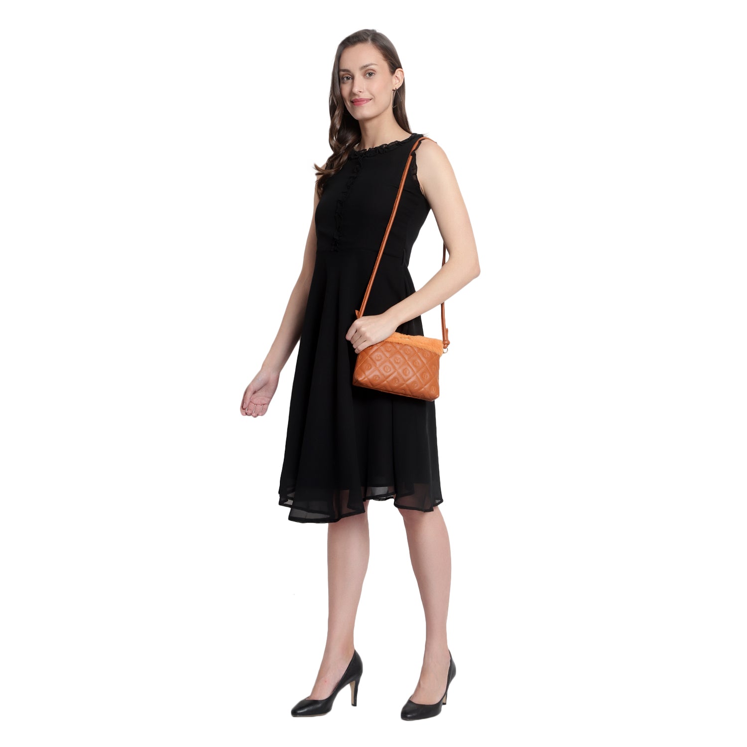 Tan Quilted Small Sling Bag