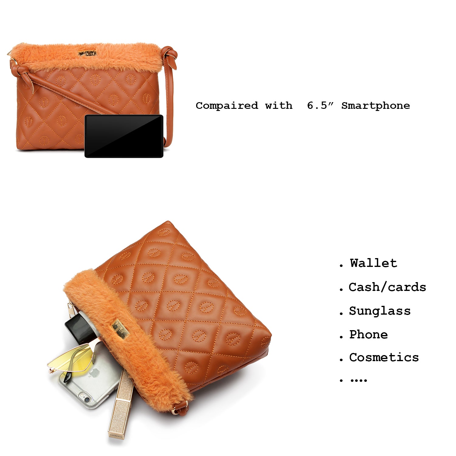 Tan Quilted Small Sling Bag