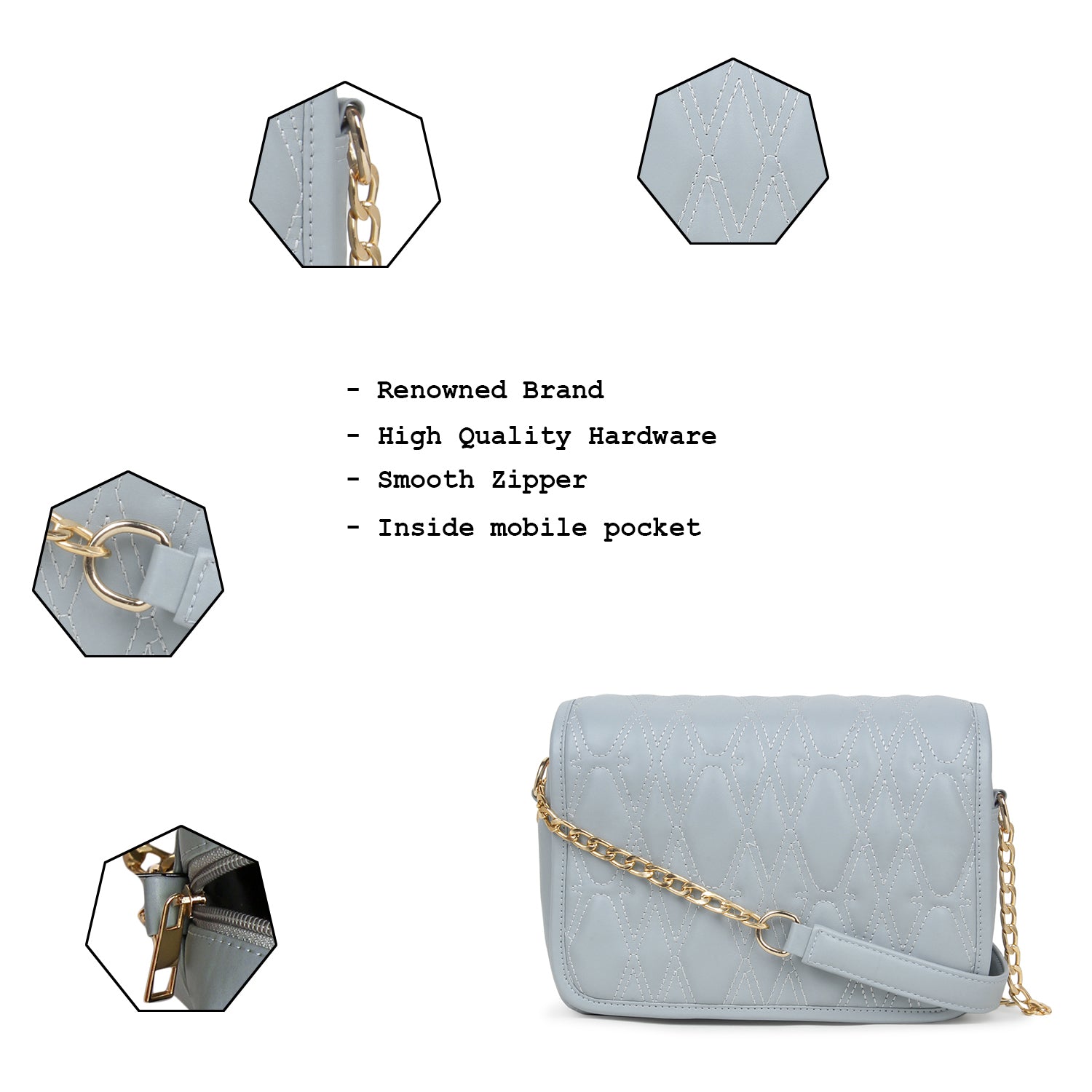 SKY BLUE Quilted Medium  Sling Bag