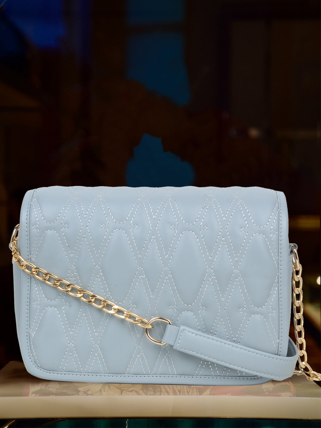 SKY BLUE Quilted Medium  Sling Bag