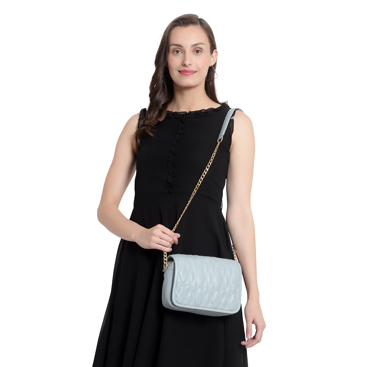 SKY BLUE Quilted Medium  Sling Bag