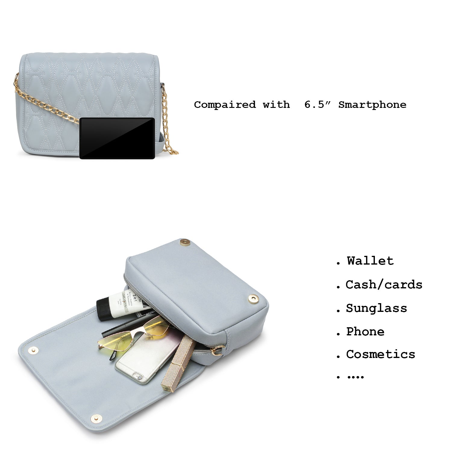 SKY BLUE Quilted Medium  Sling Bag