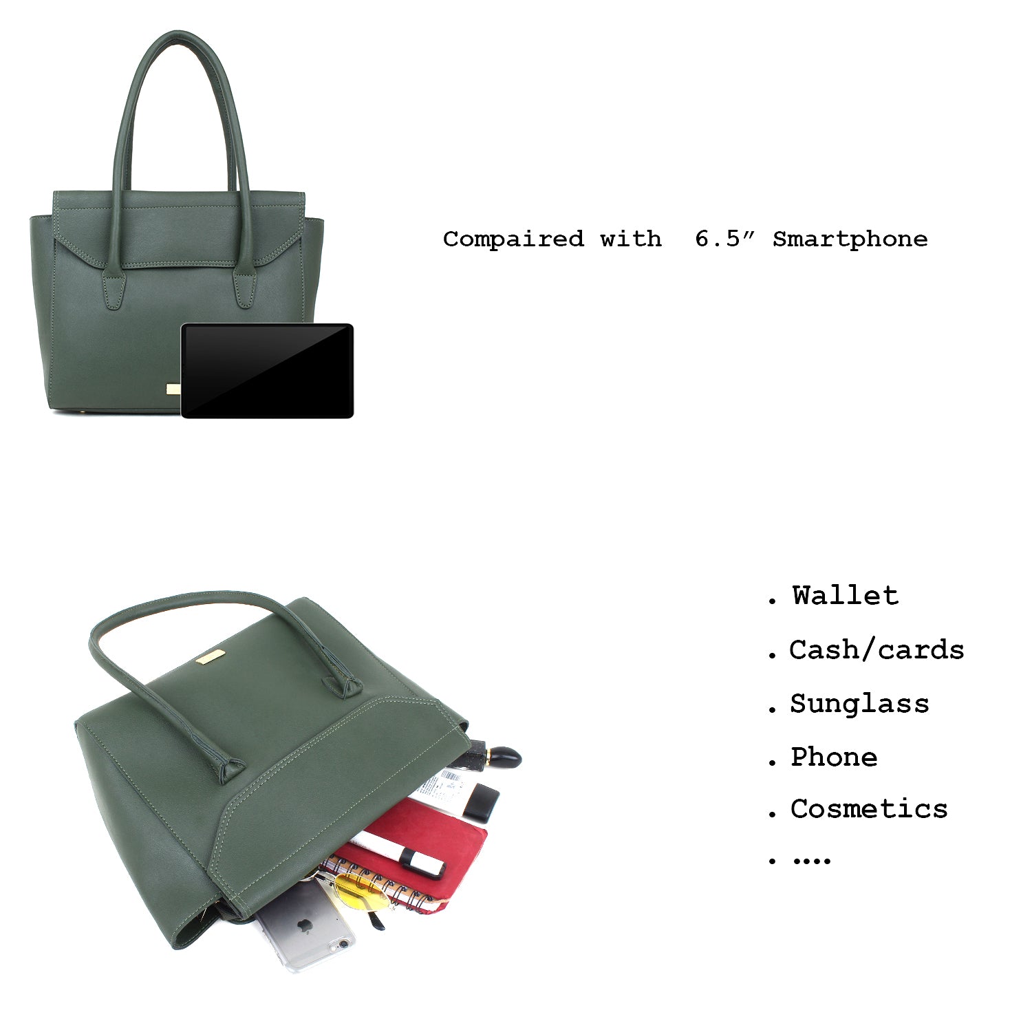 Oversized Green multi compartment tote Bag