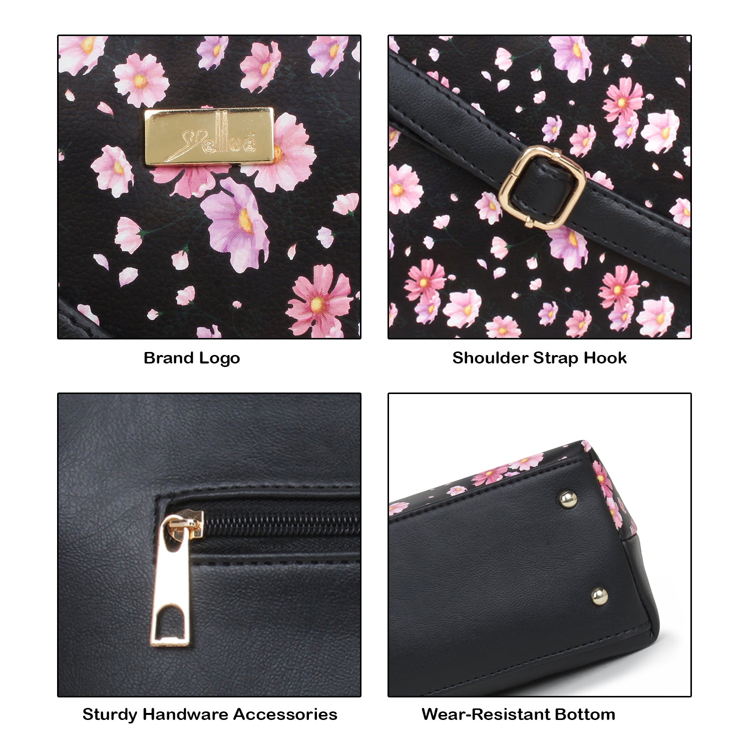 Black Floral Printed Structured Sling Bag