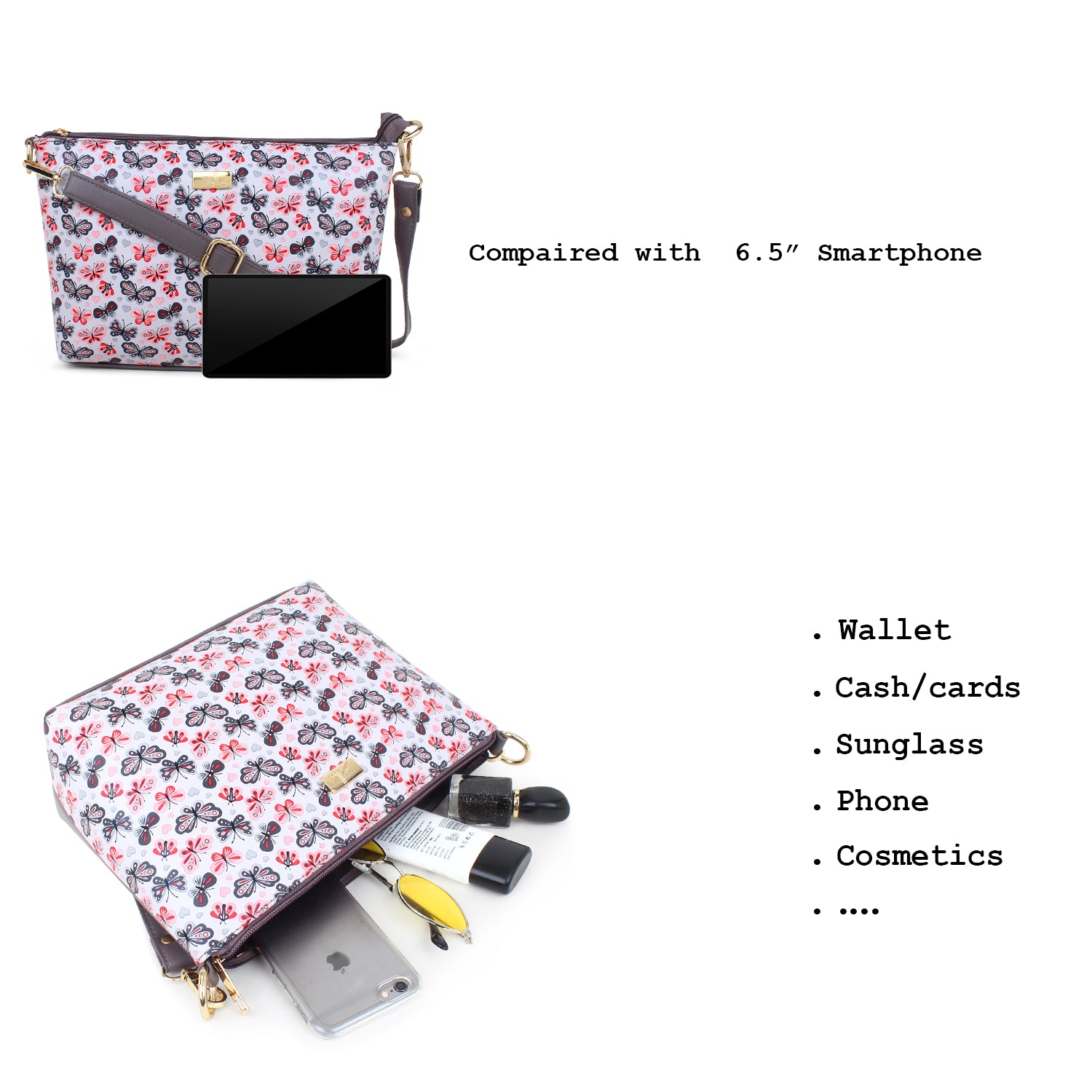 Grey butterfly Printed Structured Sling Bag