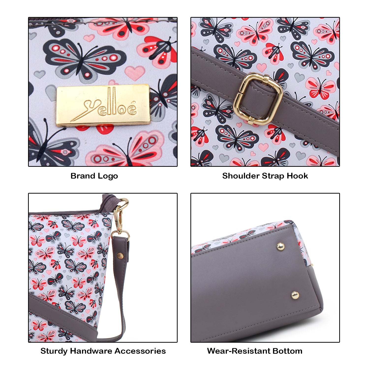 Grey butterfly Printed Structured Sling Bag