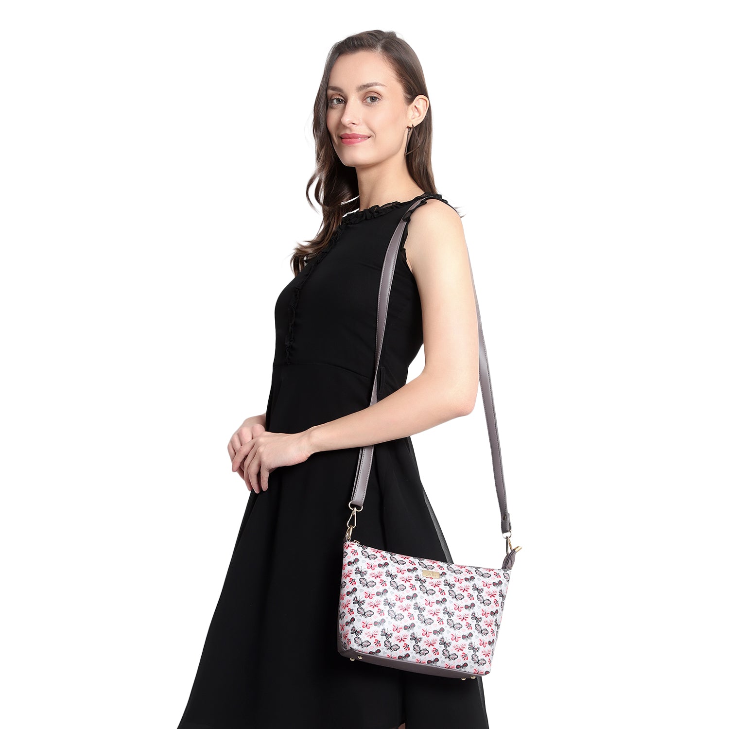 Grey butterfly Printed Structured Sling Bag