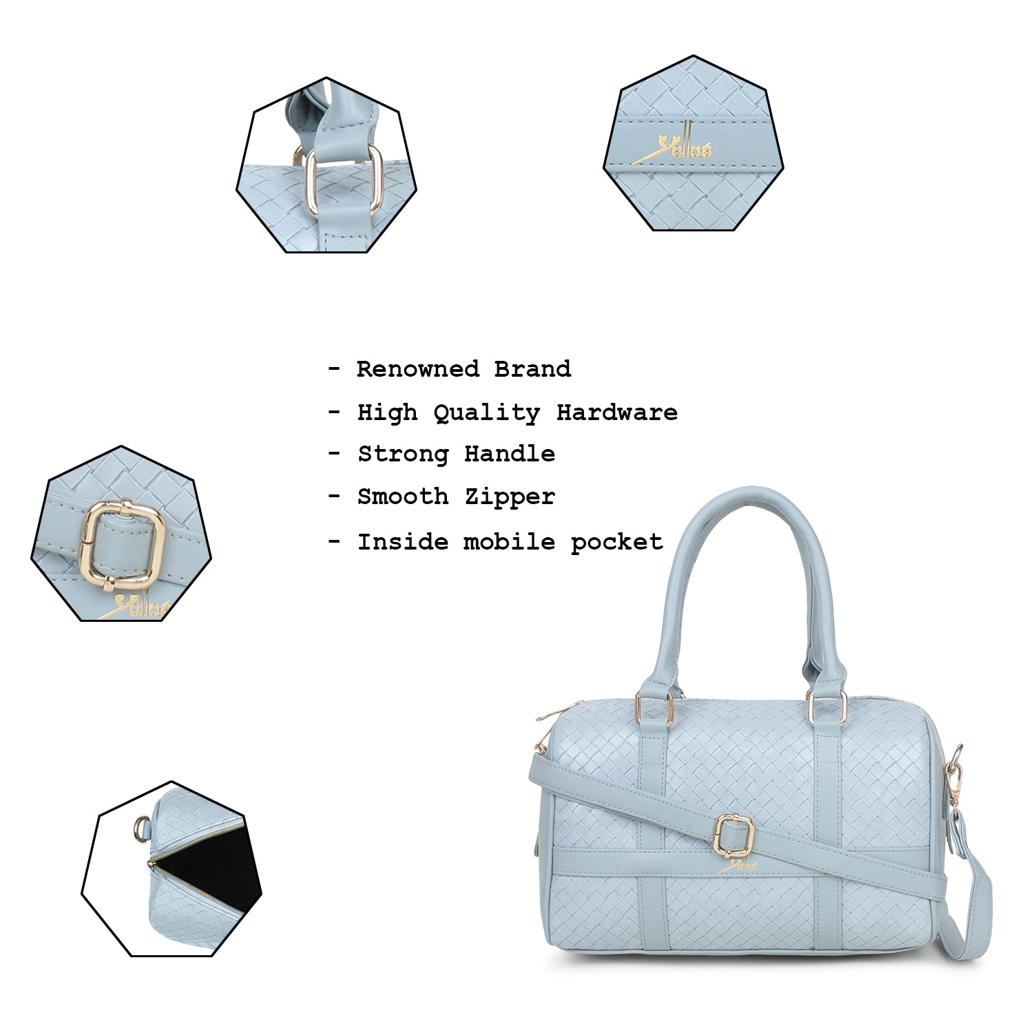 Sky Blue Quilted intrecciato weaved Handbag