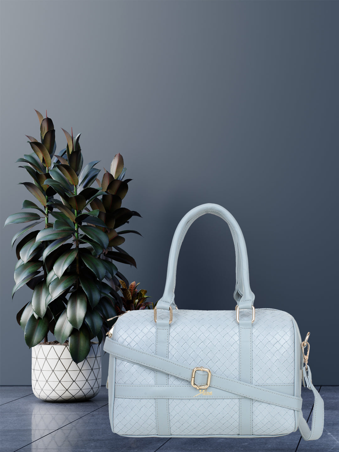 Sky Blue Quilted intrecciato weaved Handbag