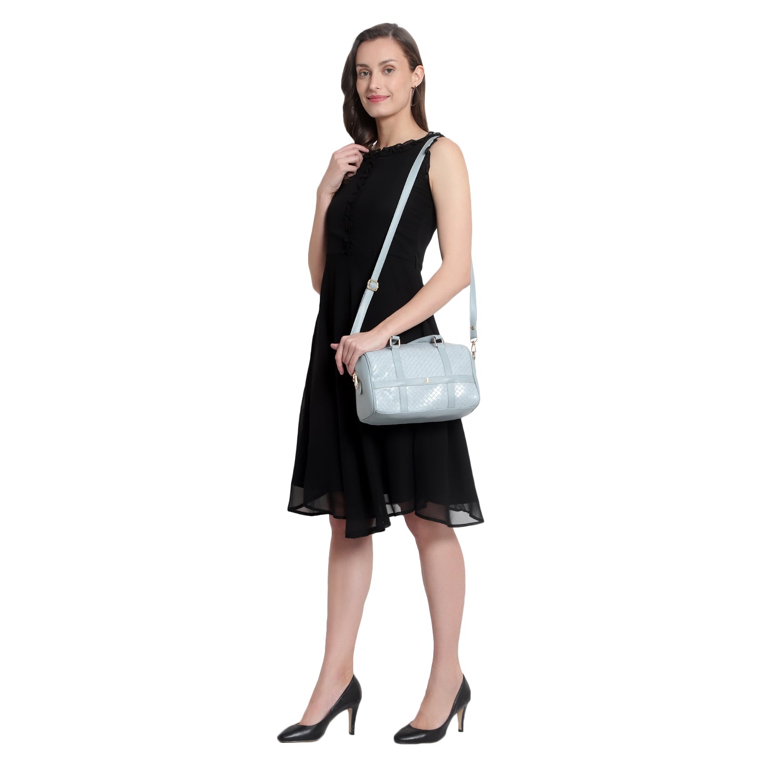 Sky Blue Quilted intrecciato weaved Handbag