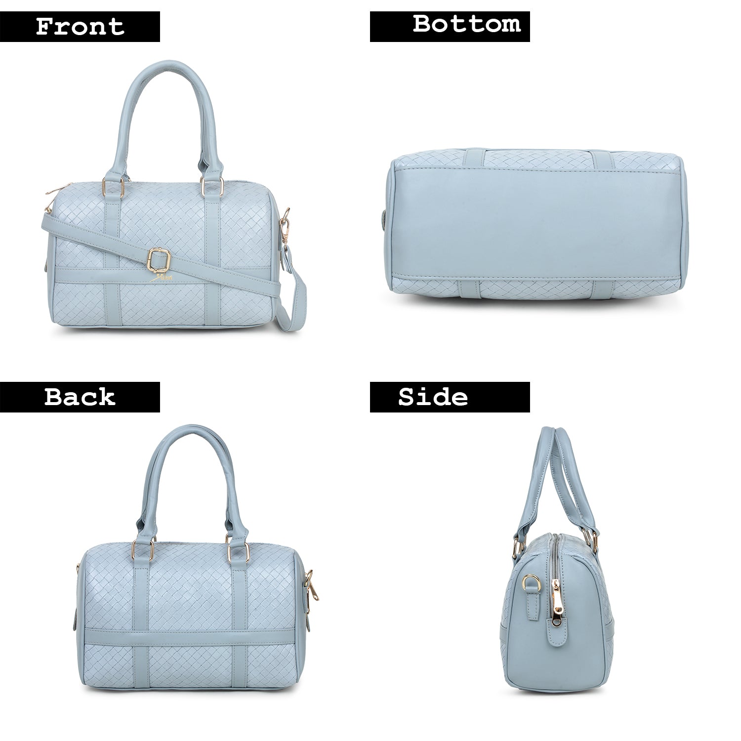 Sky Blue Quilted intrecciato weaved Handbag