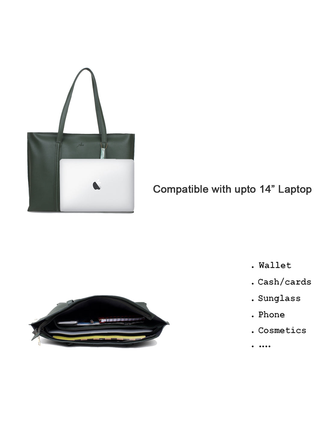 Green Tote & laptop bag for Women