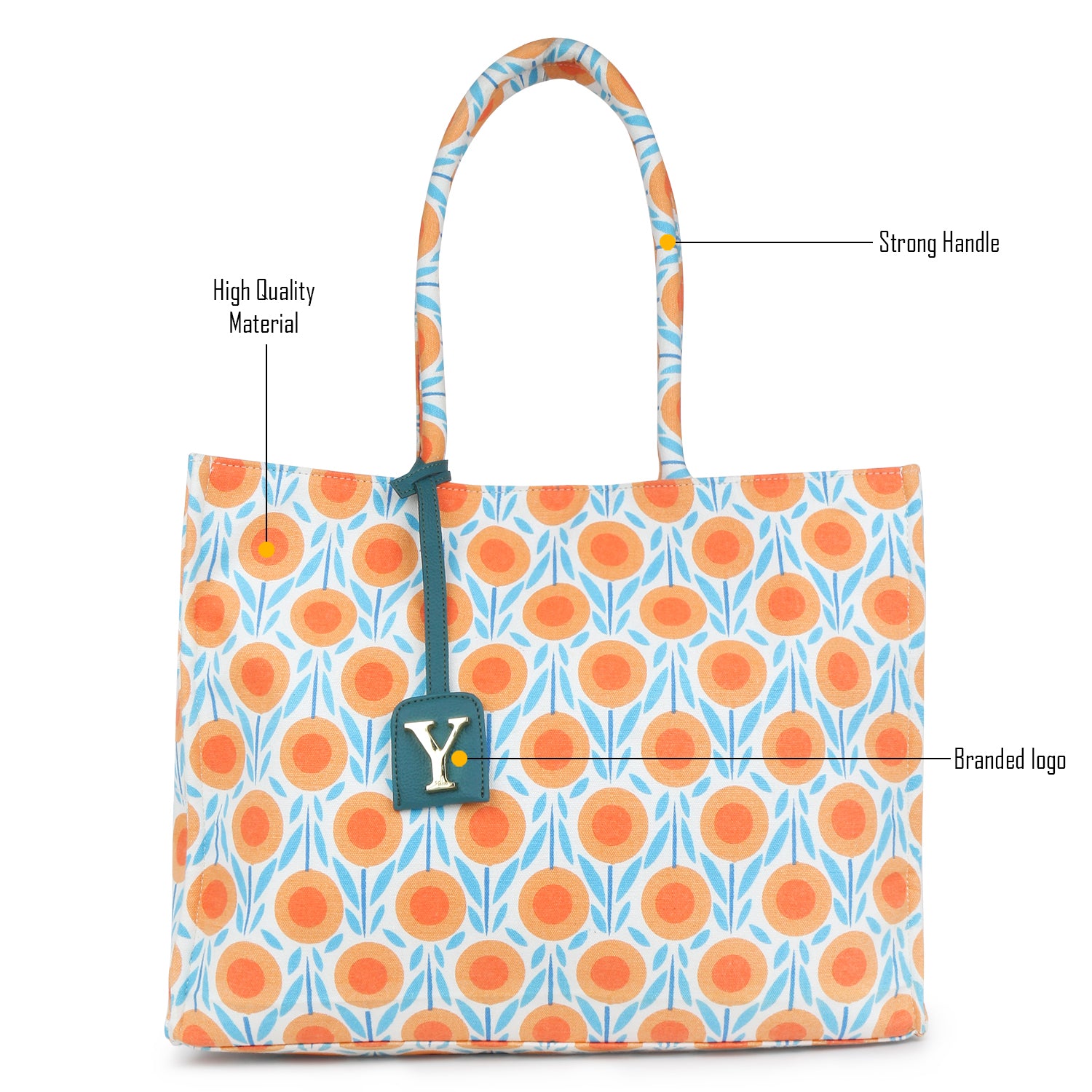 Oversized Orange Printed Tote Bag