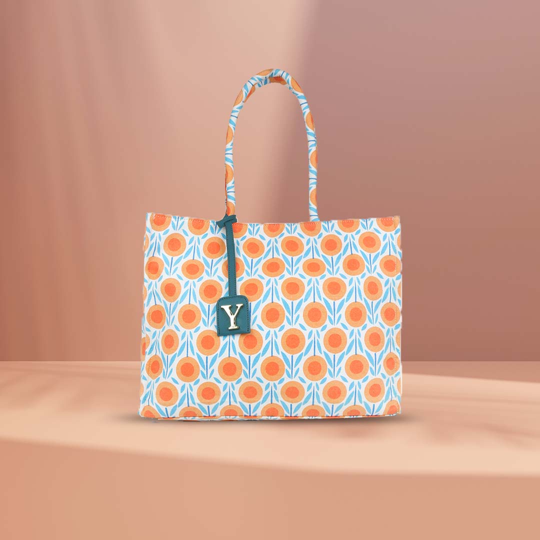 Oversized Orange Printed Tote Bag