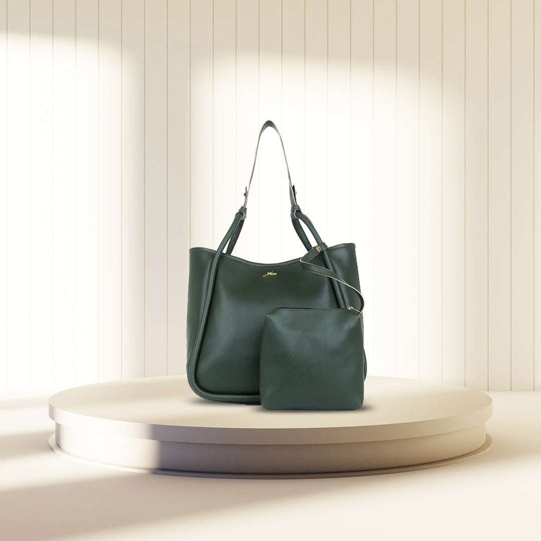 Trendy Green Tote bag with Pouch