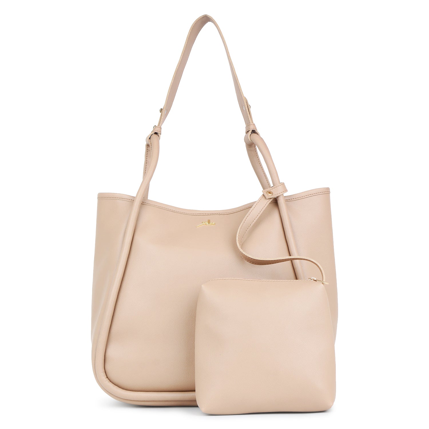 Trendy Beige Tote Bag With Pouch