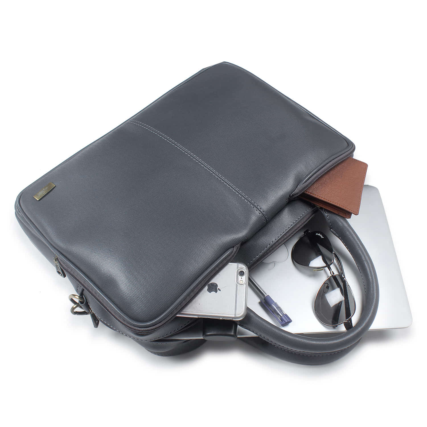Grey Multi Compartment Laptop Bag Mens