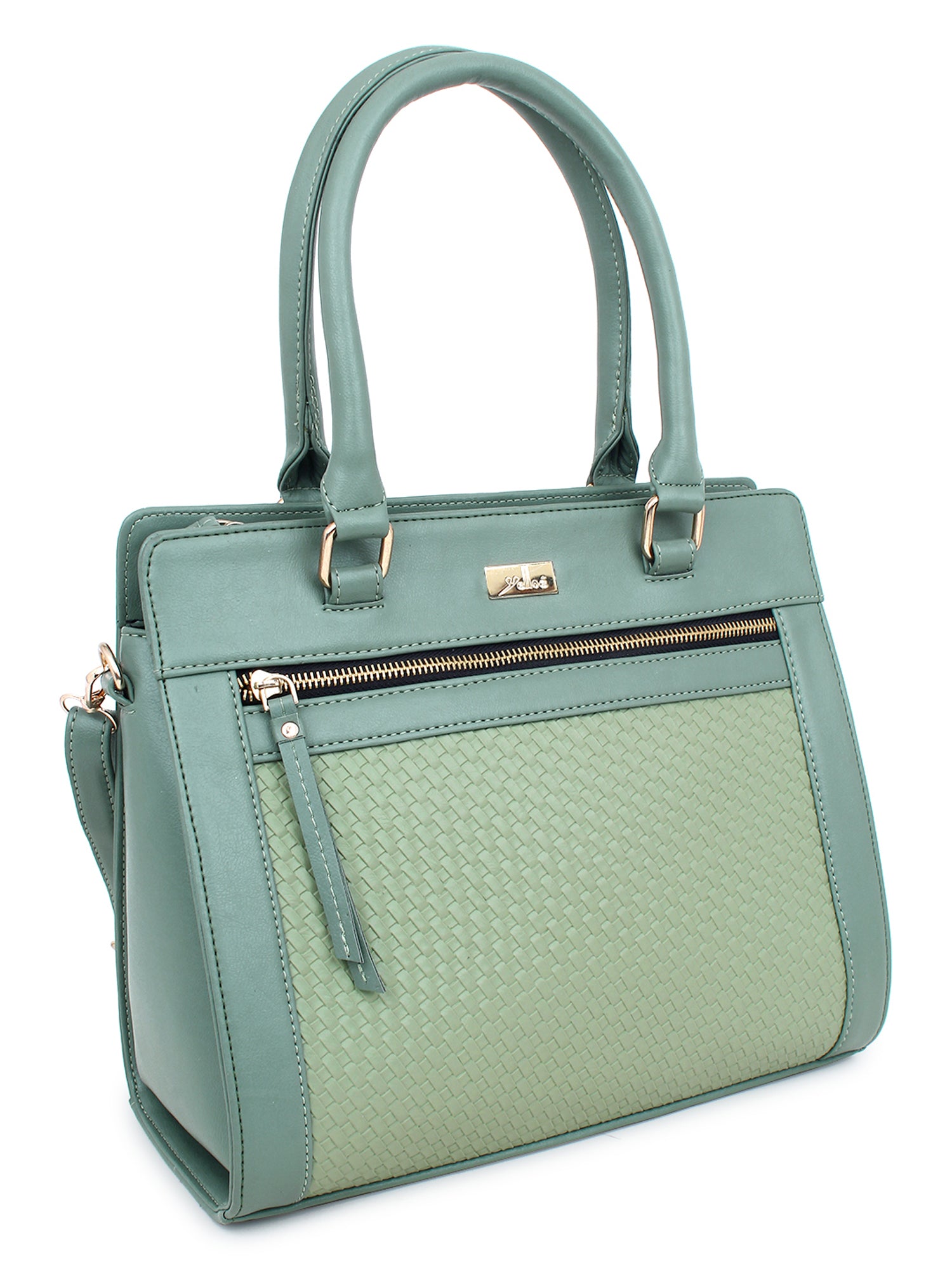 Green Color Interweave Handbag