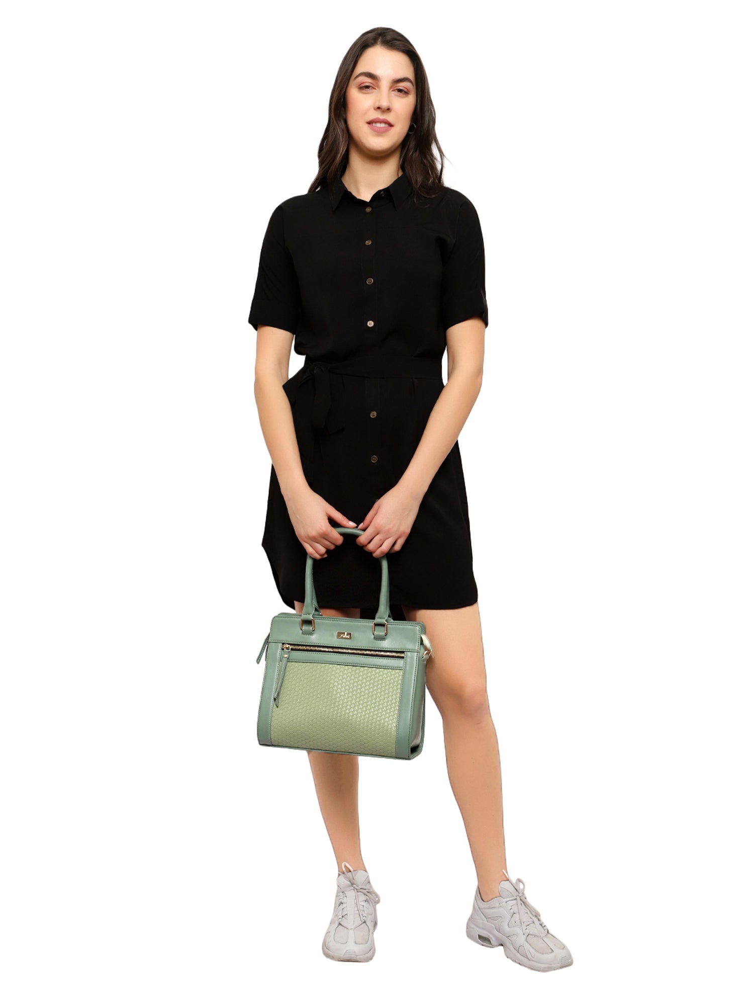 Green Color Interweave Handbag
