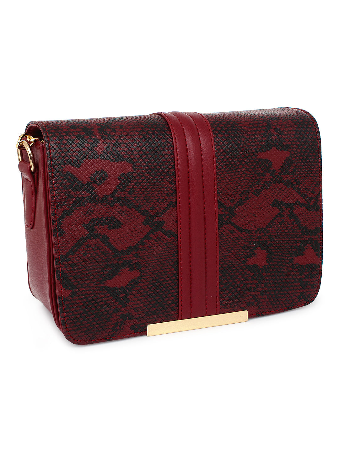 Maroon Snake Printed Sling Bag