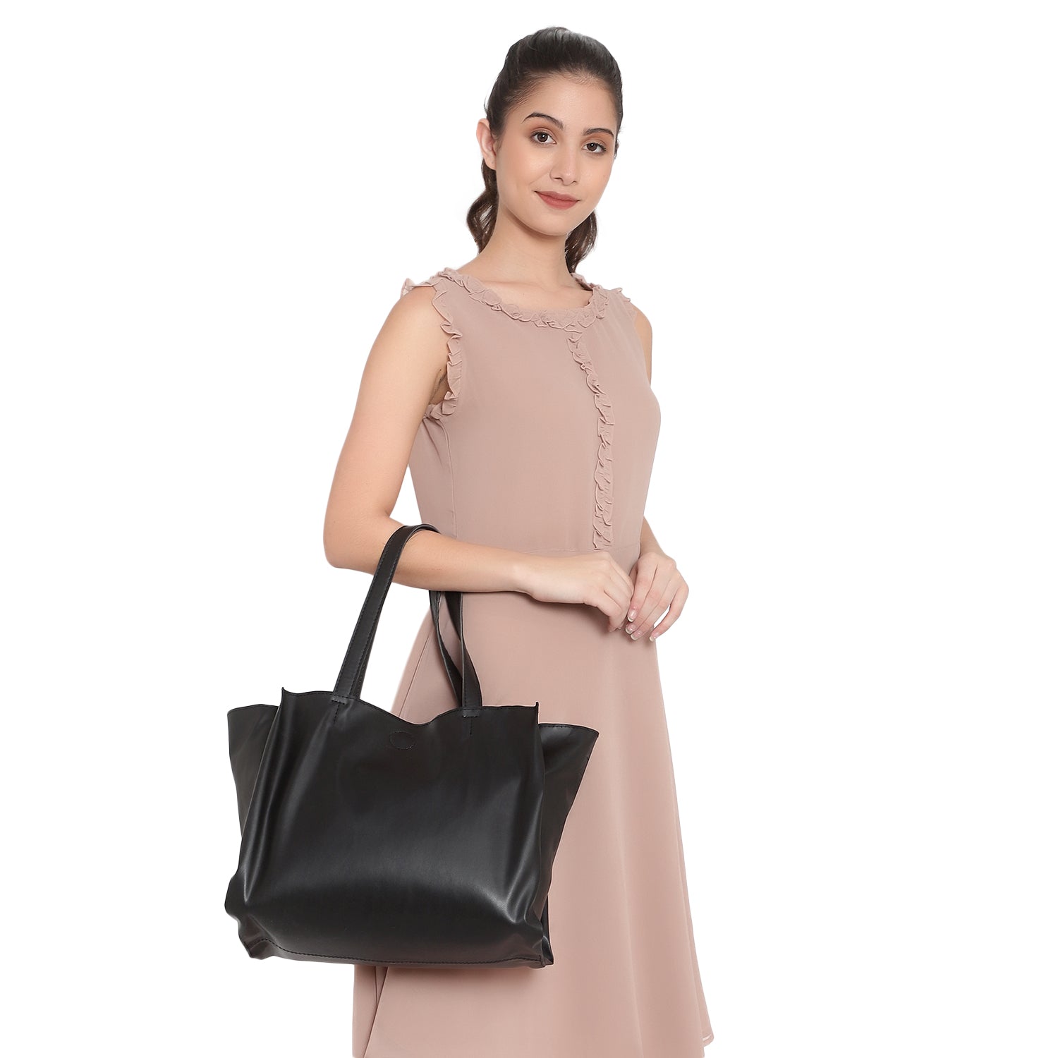 Black Oversized Multi compartment Shoulder Bag