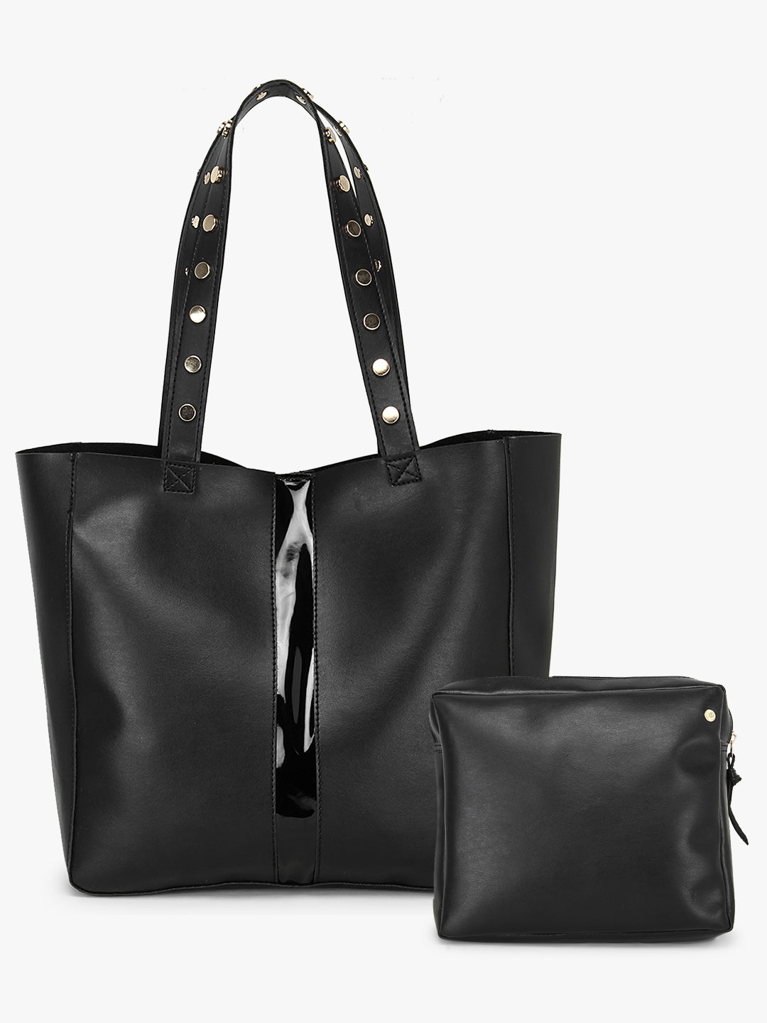 Women's Tote Bag (Black) with Embellished Handle