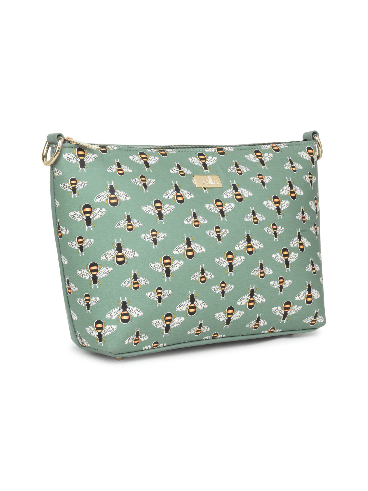 Green Sling Bag, Bee Printed Structured