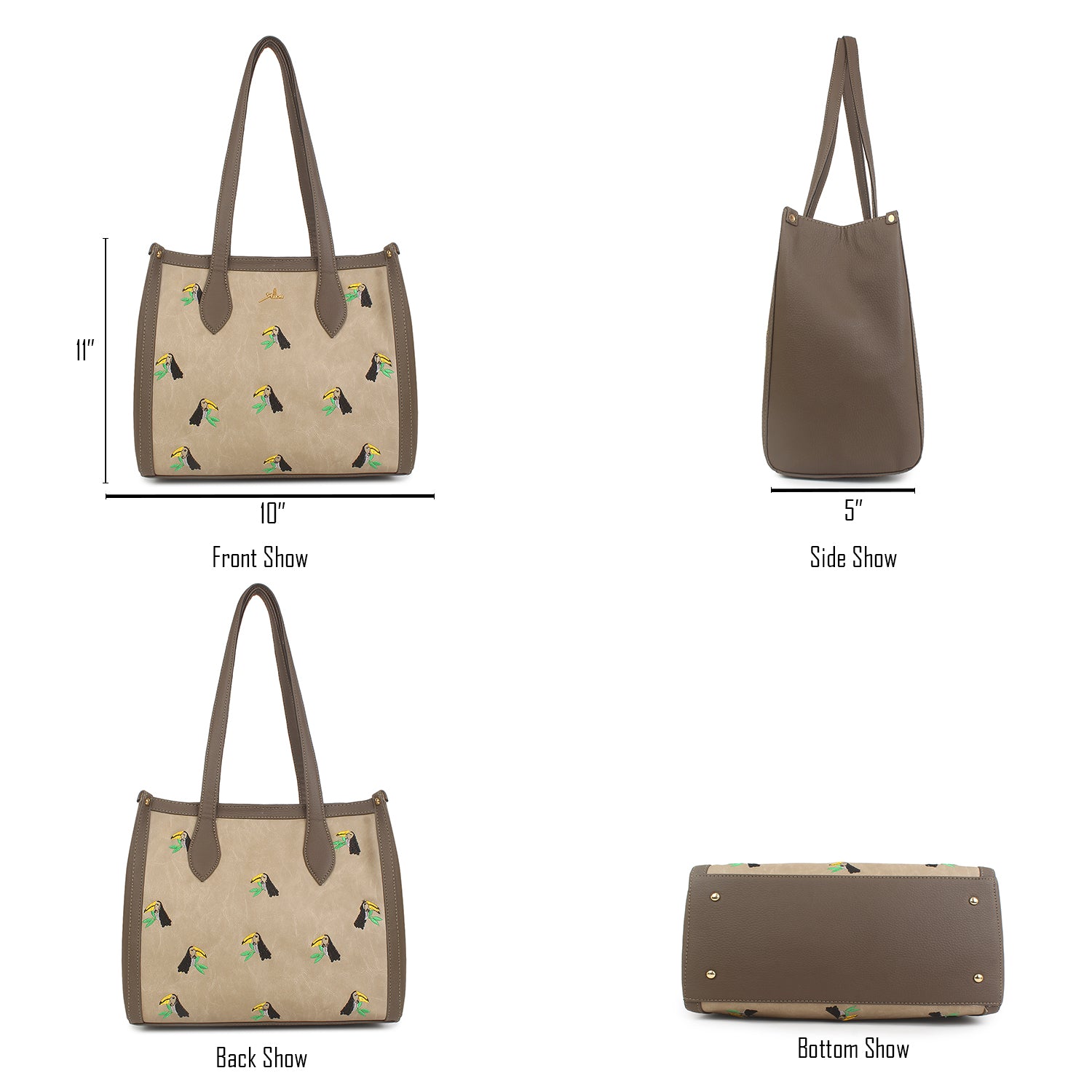 Embroidered Shoulder Tote Bag