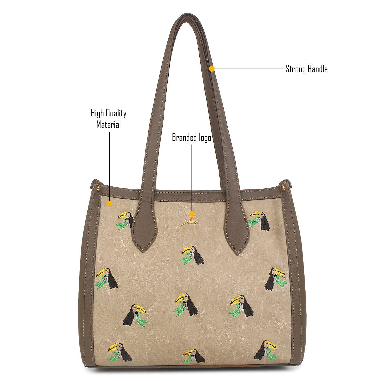 Embroidered Shoulder Tote Bag