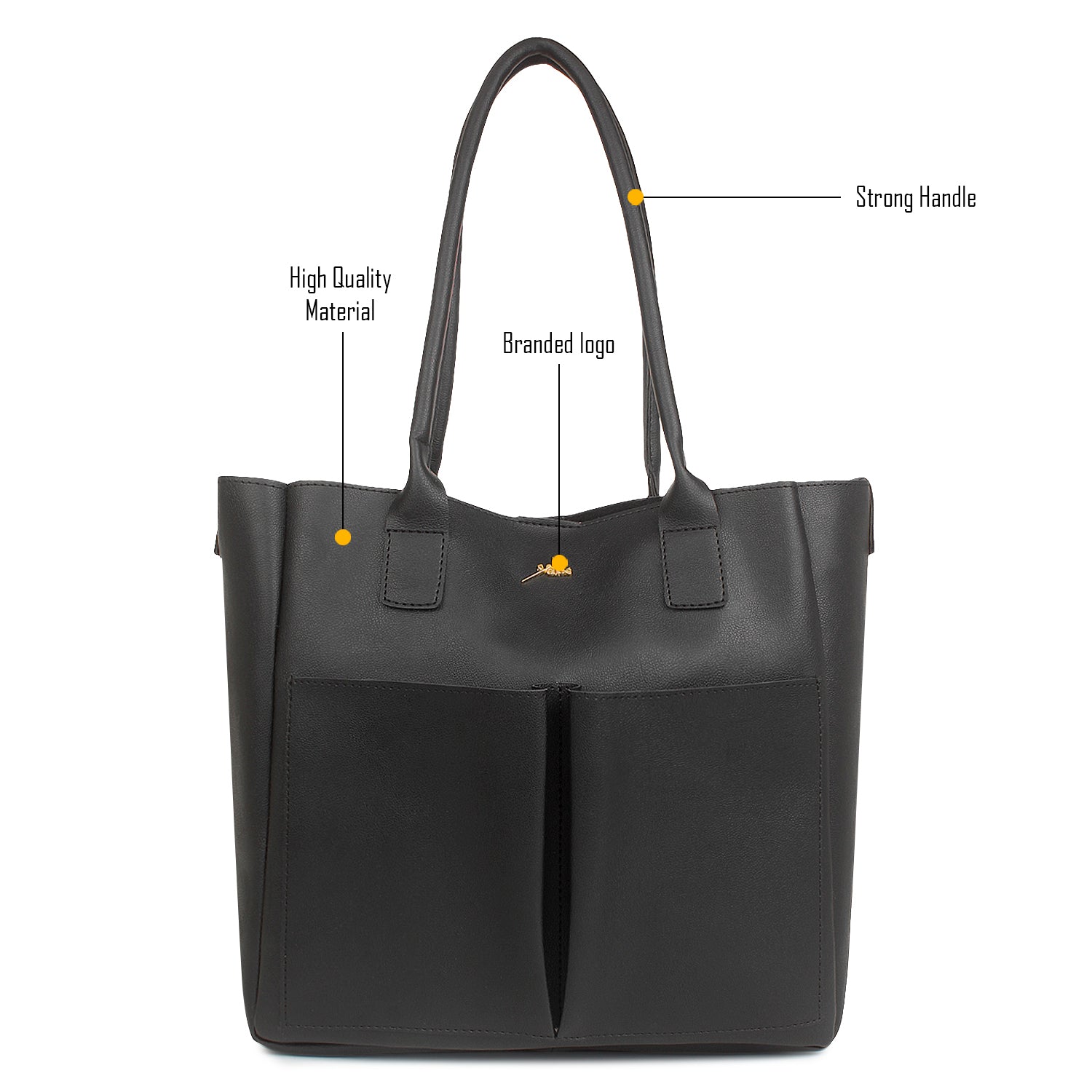 Black Twin Pocket Tote Bag for Women
