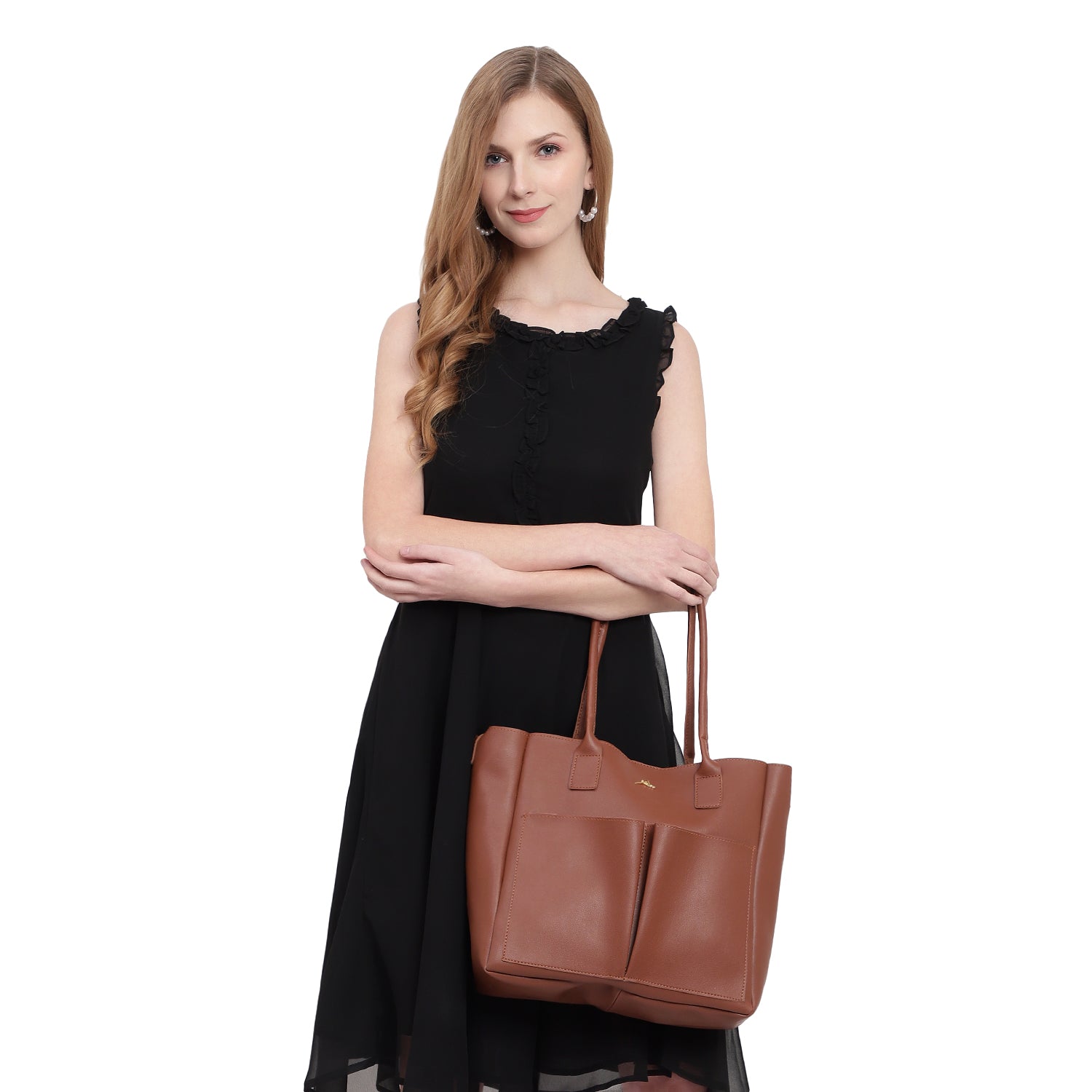 Tan Twin Pocket Tote Bag for Women