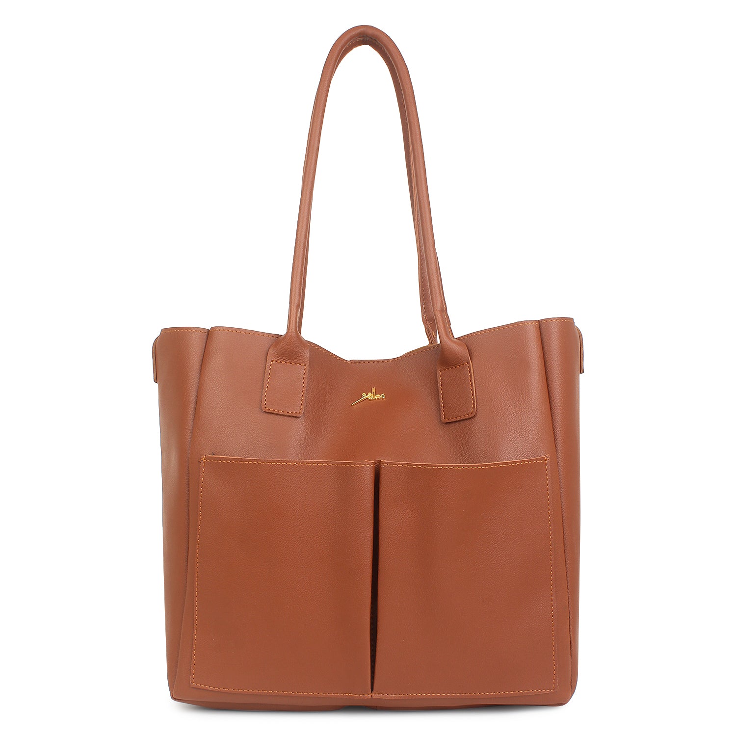 Tan Twin Pocket Tote Bag for Women