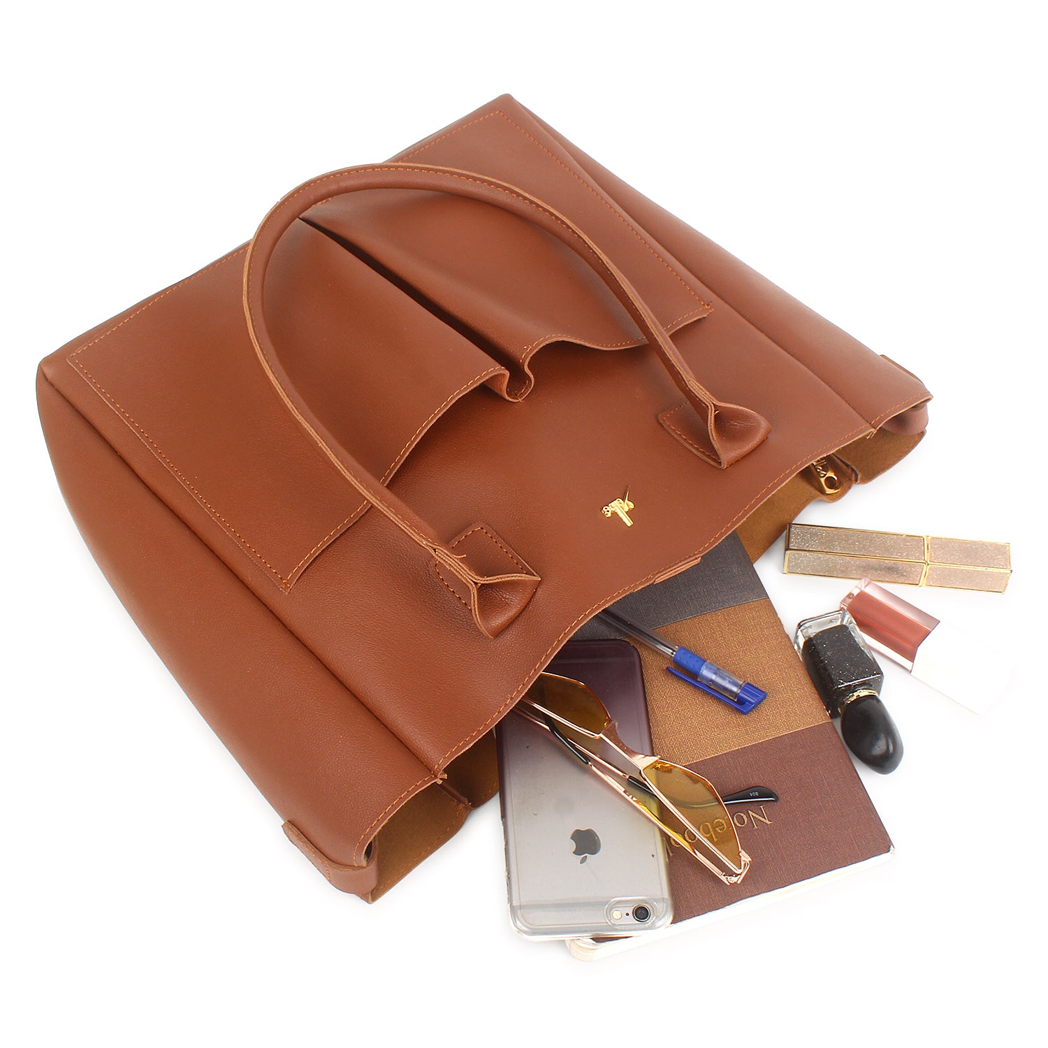 Tan Twin Pocket Tote Bag for Women