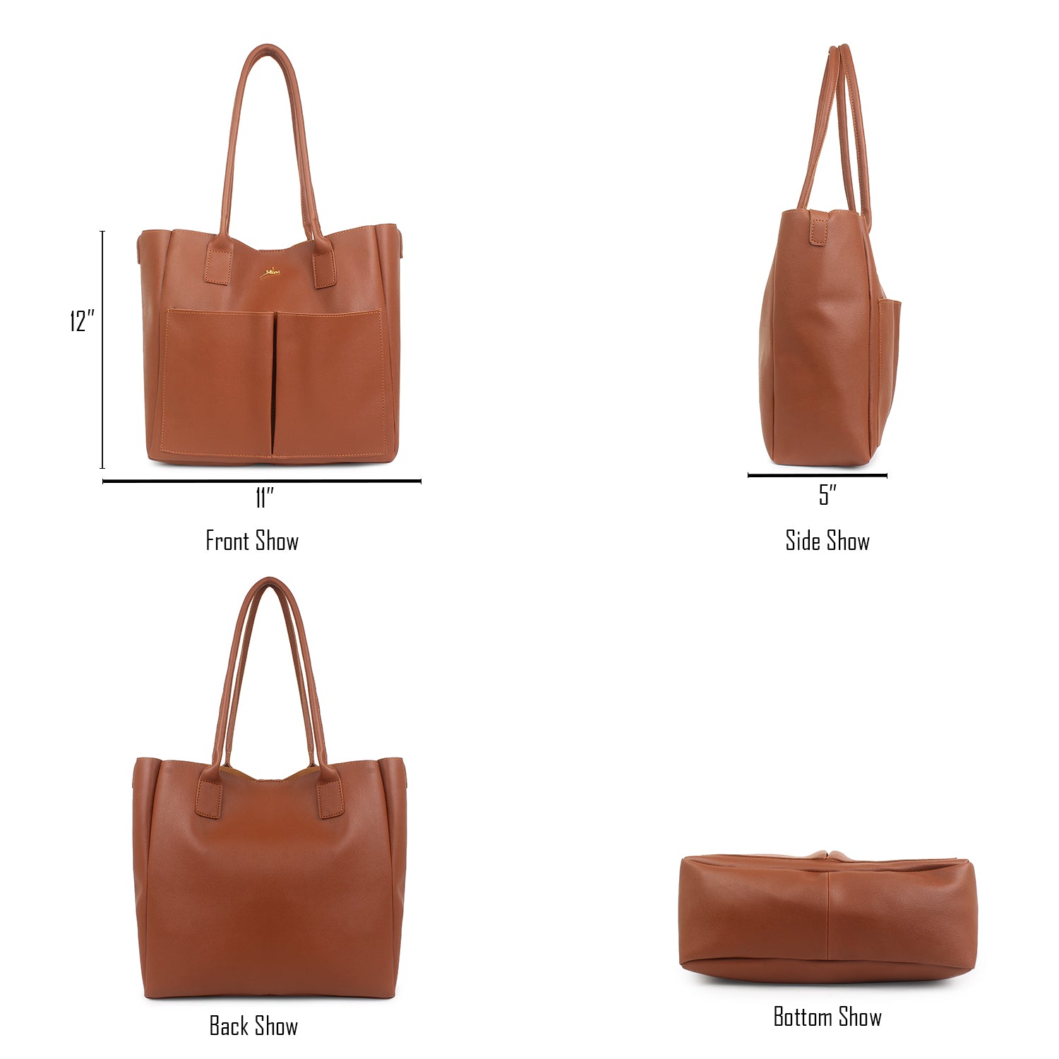 Tan Twin Pocket Tote Bag for Women