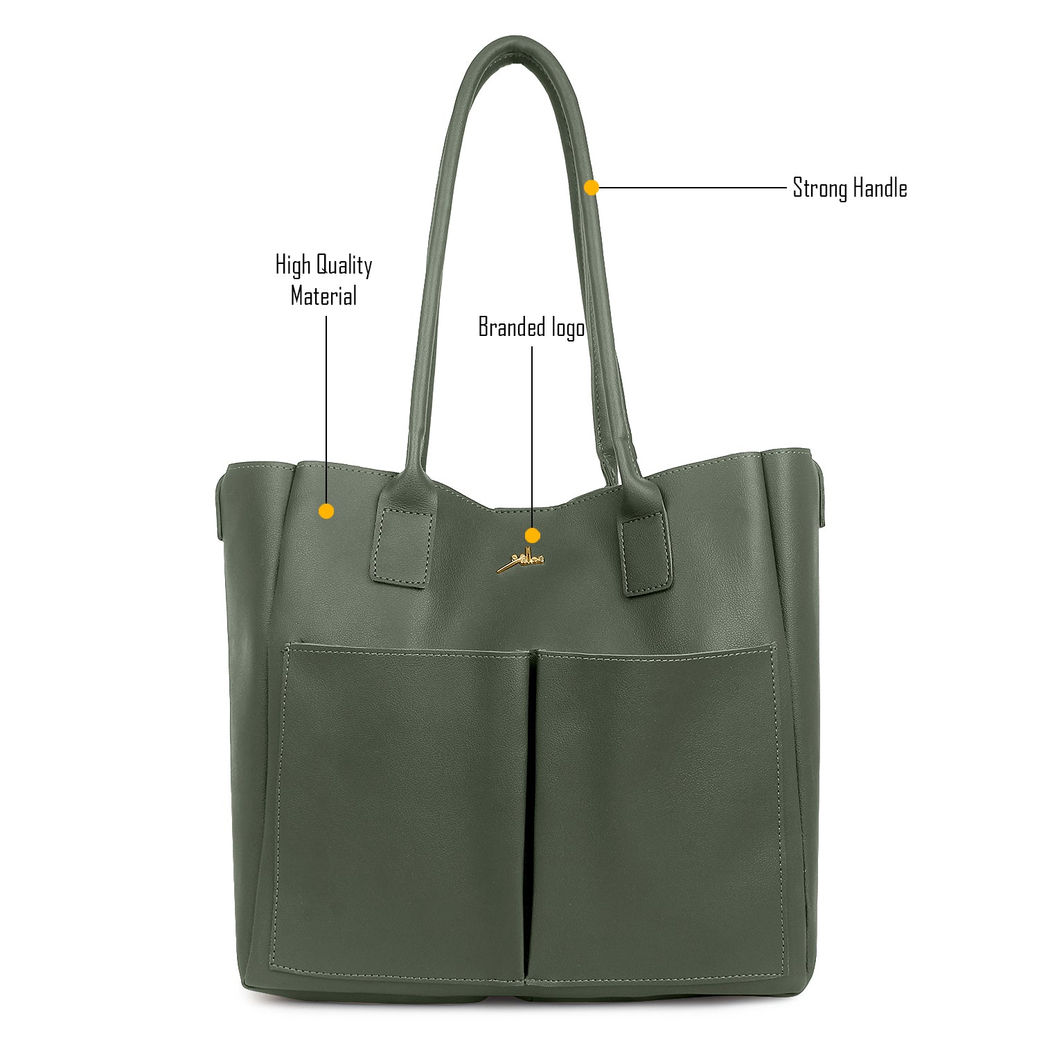 Green Twin Pocket Tote Bag for Women