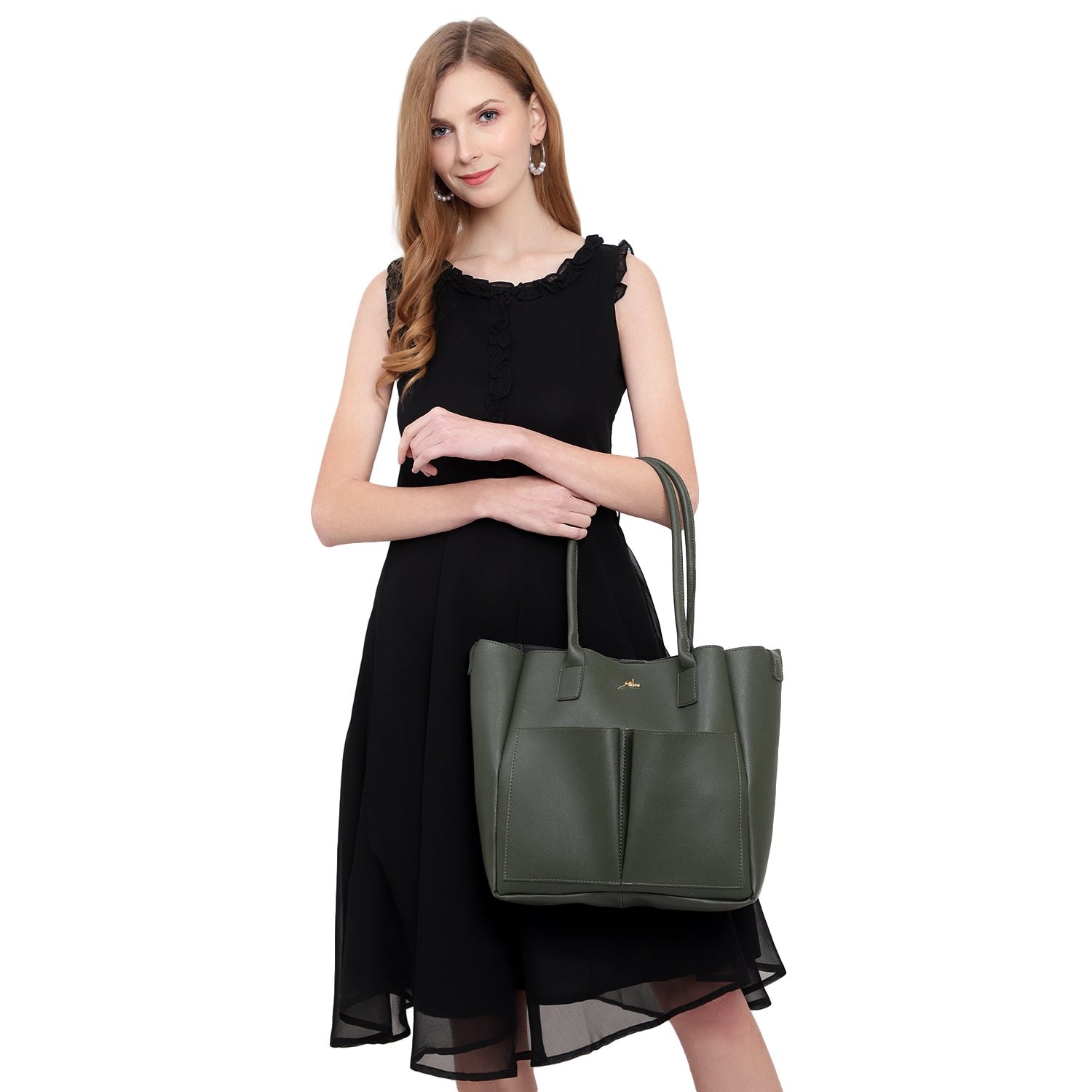 Green Twin Pocket Tote Bag for Women