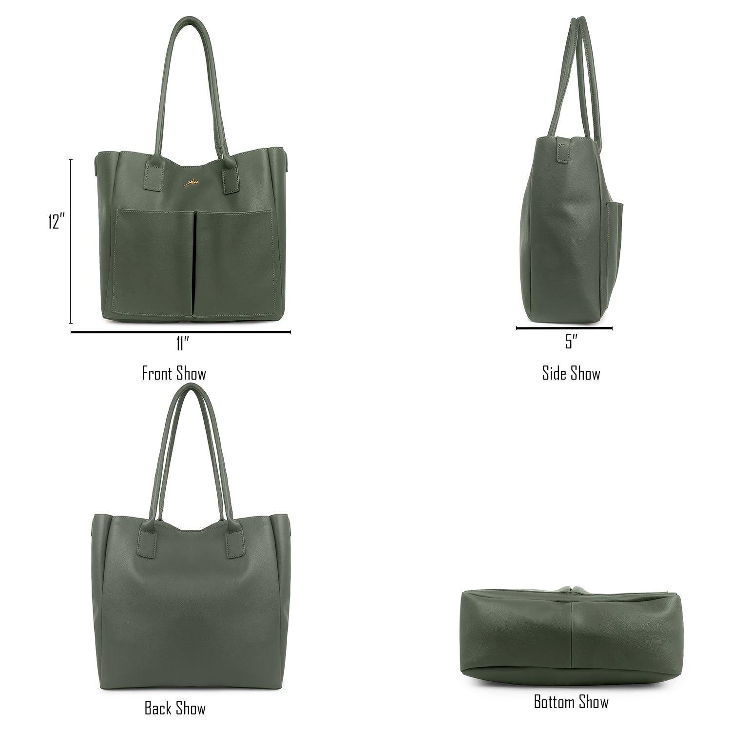 Green Twin Pocket Tote Bag for Women
