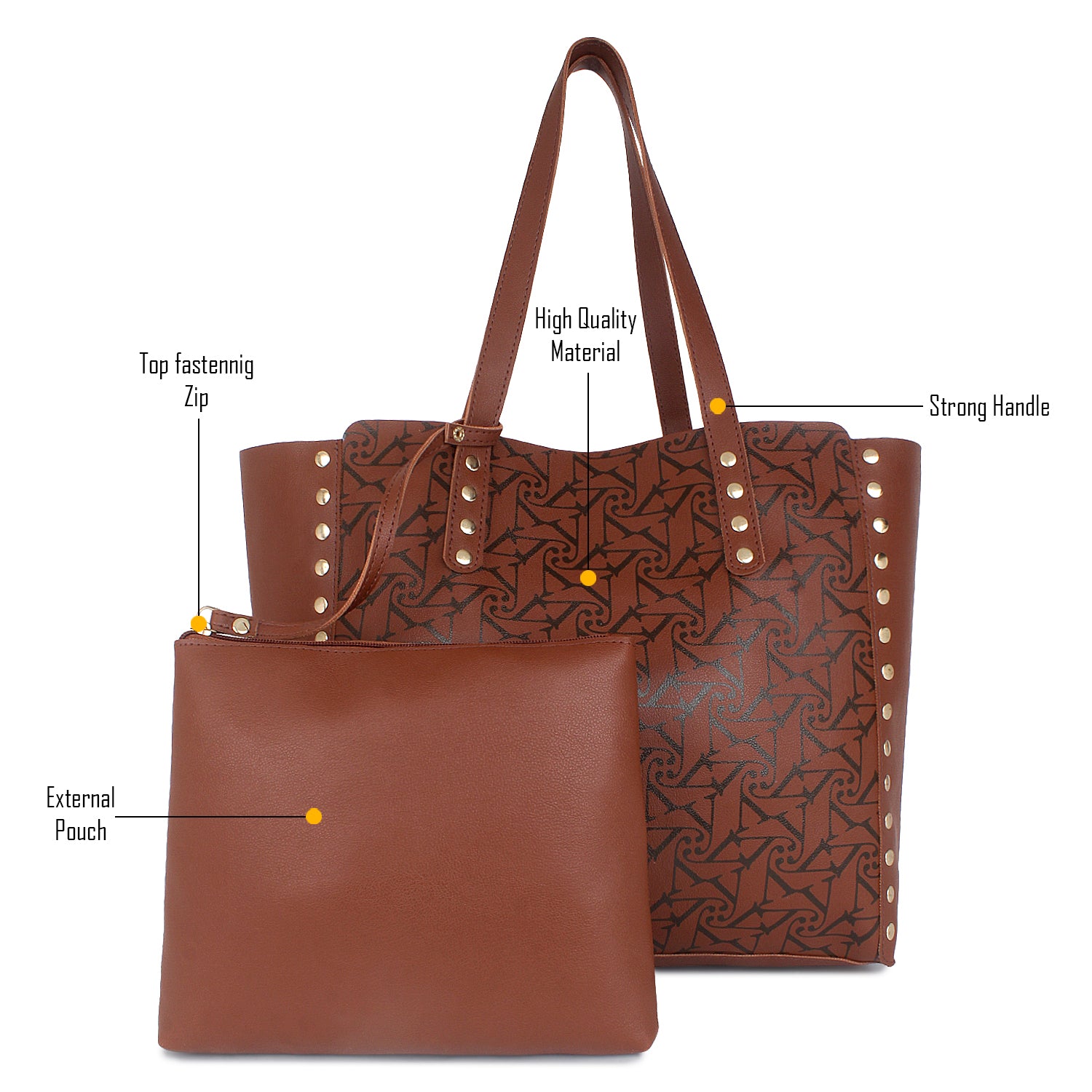 Printed Tan Tote Bag for Women with Free pouch