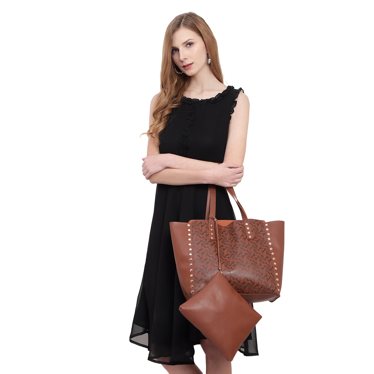 Printed Tan Tote Bag for Women with Free pouch