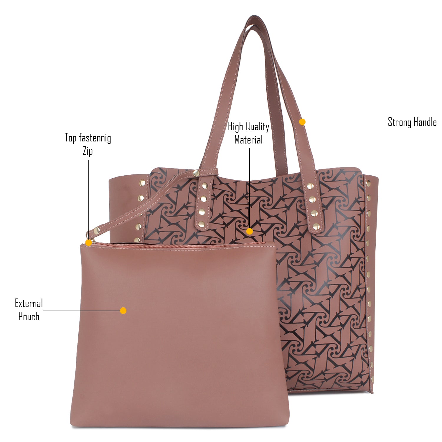 Pink Printed Tote Bag for Women with Free pouch