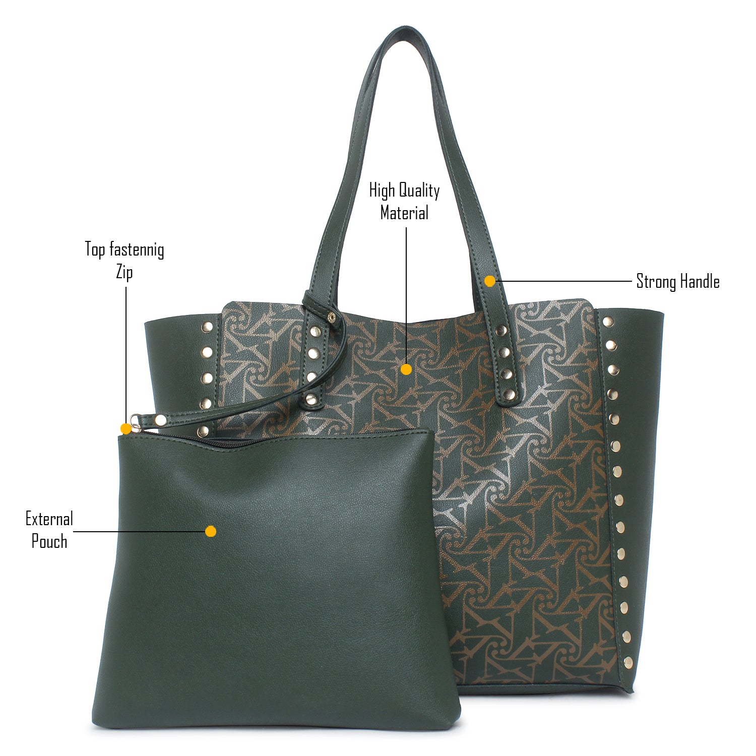 Green Printed Tote Bag for Women