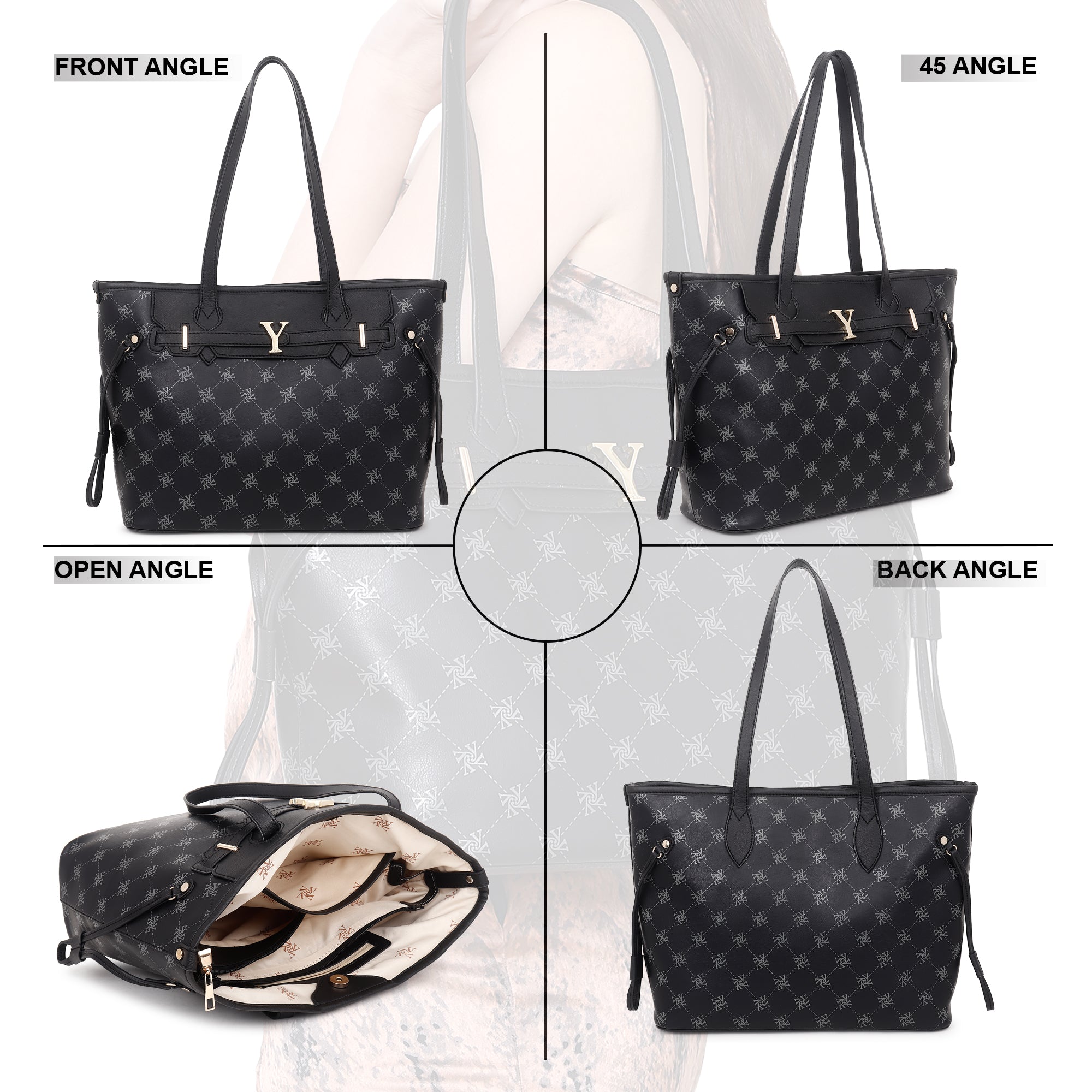 Yelloe Iconic Printed Tote Bag Black