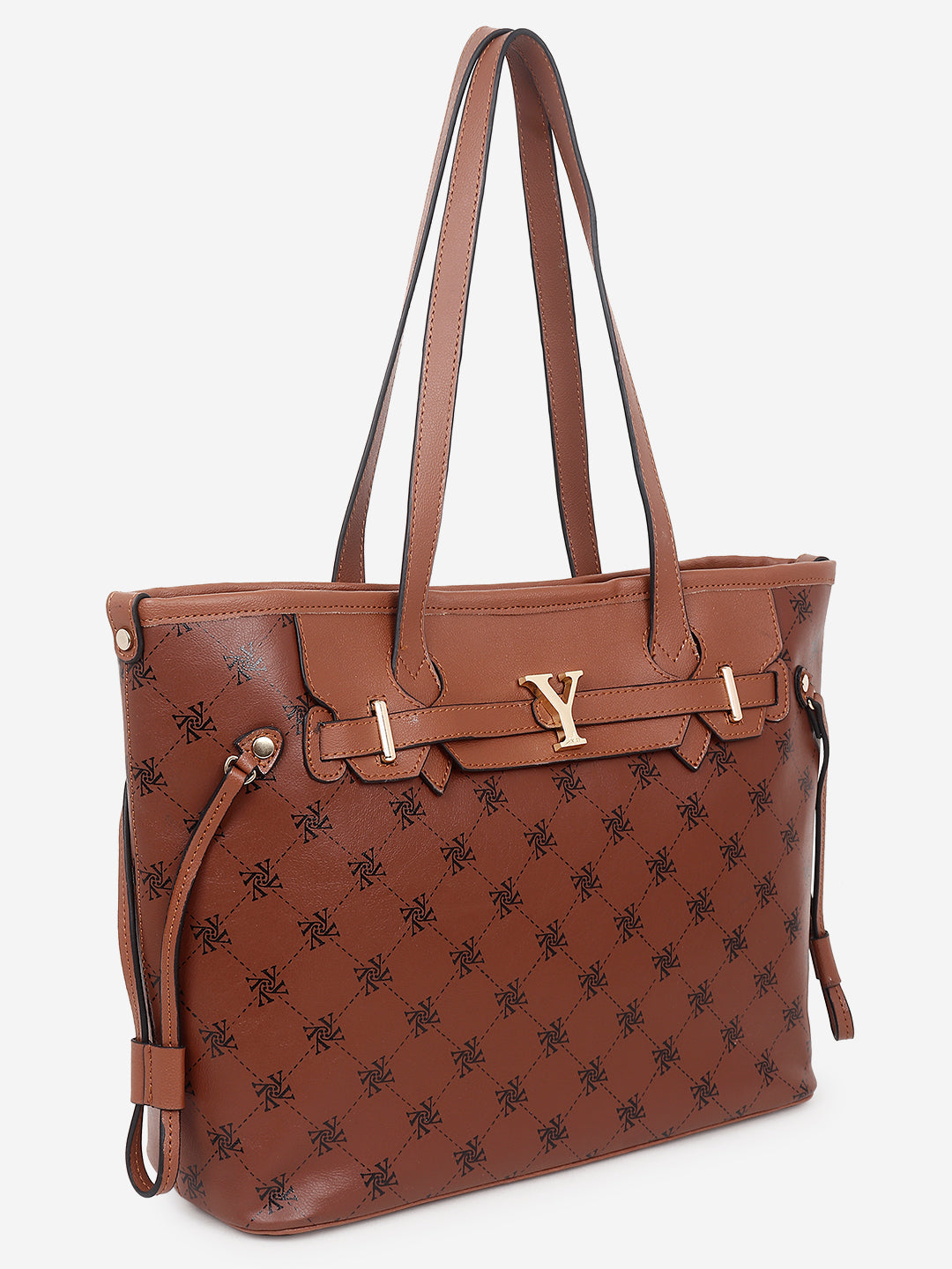 Yelloe Iconic Printed Tote Bag Tan