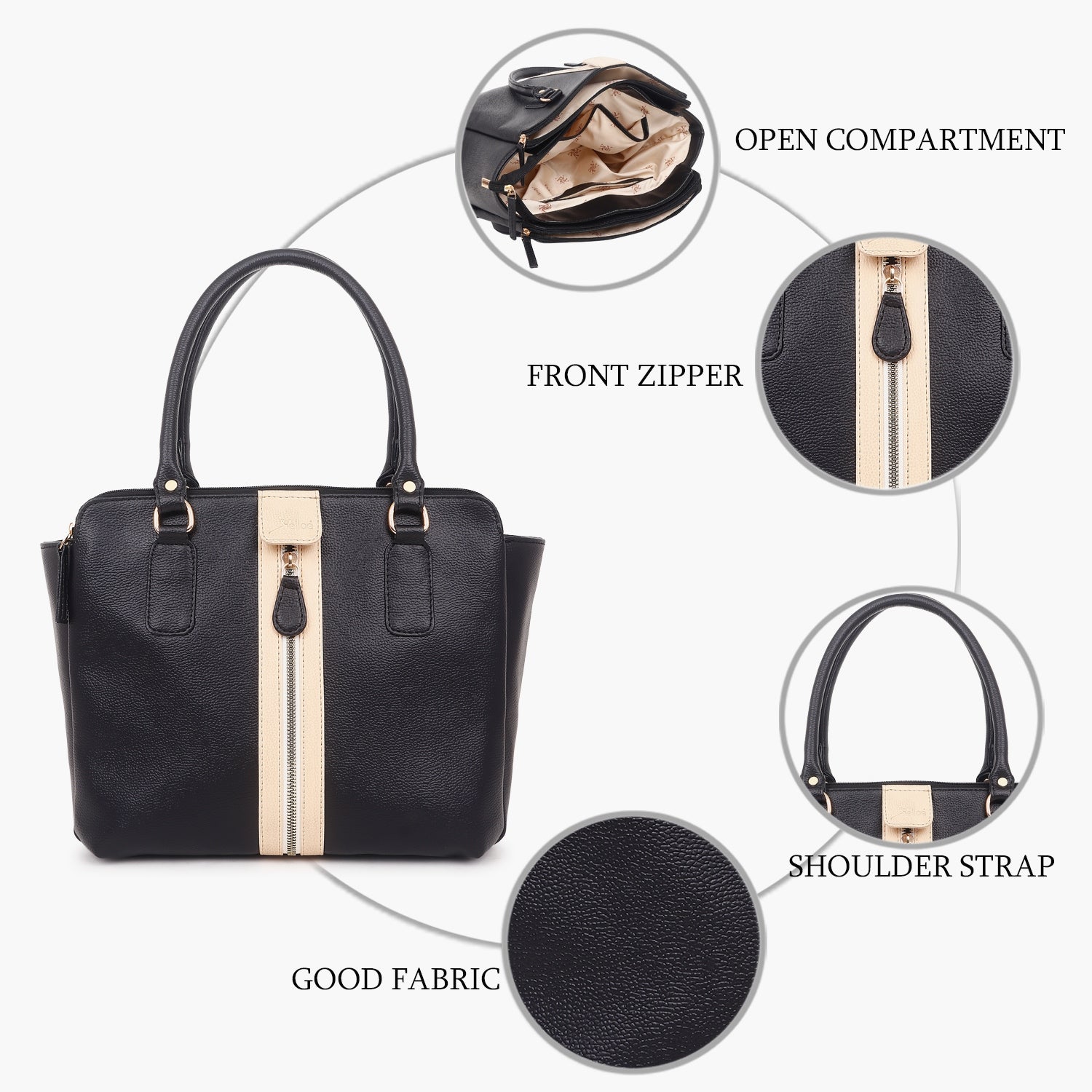 Multi Compartment trendy Handbag black