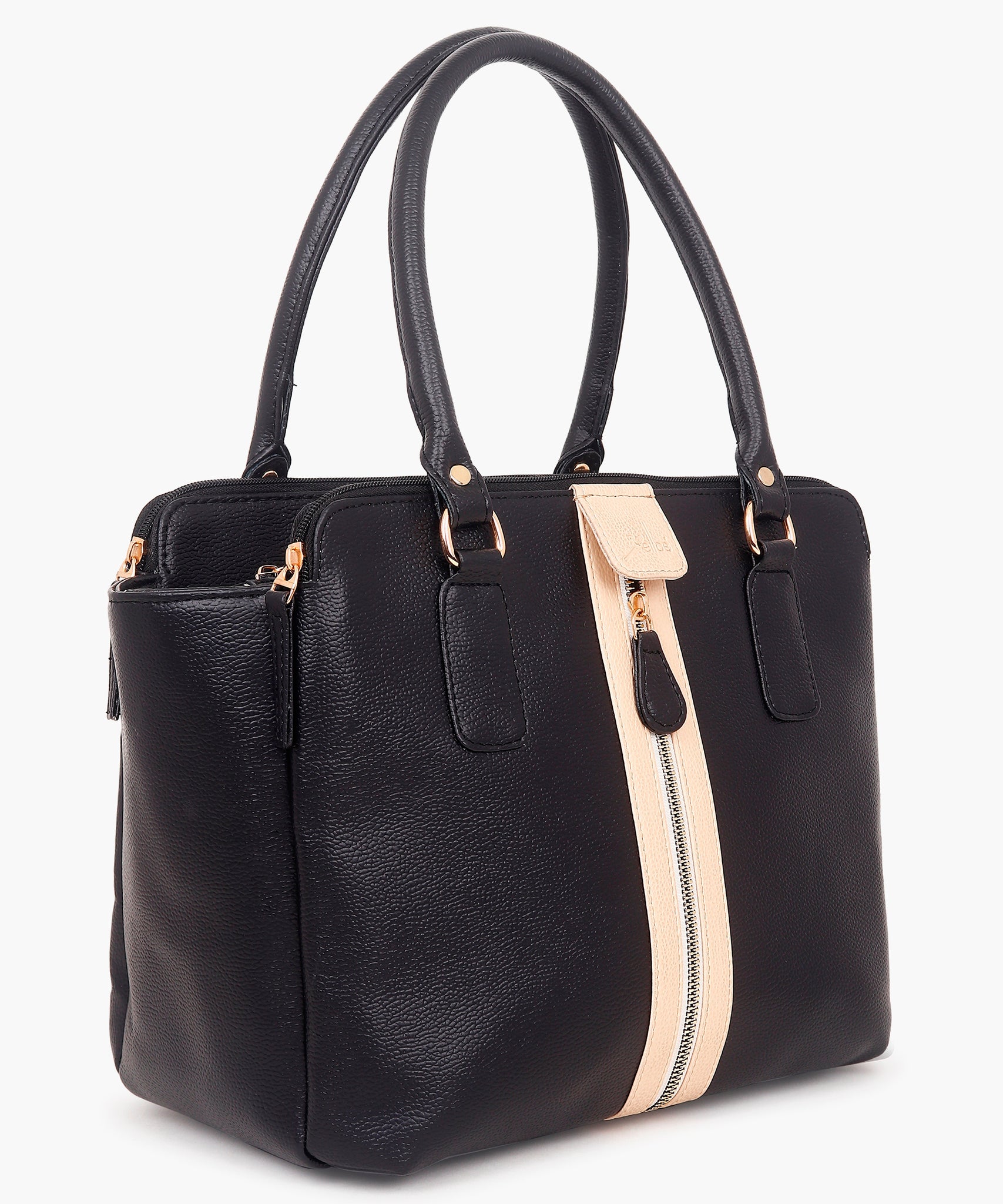 Multi Compartment trendy Handbag black