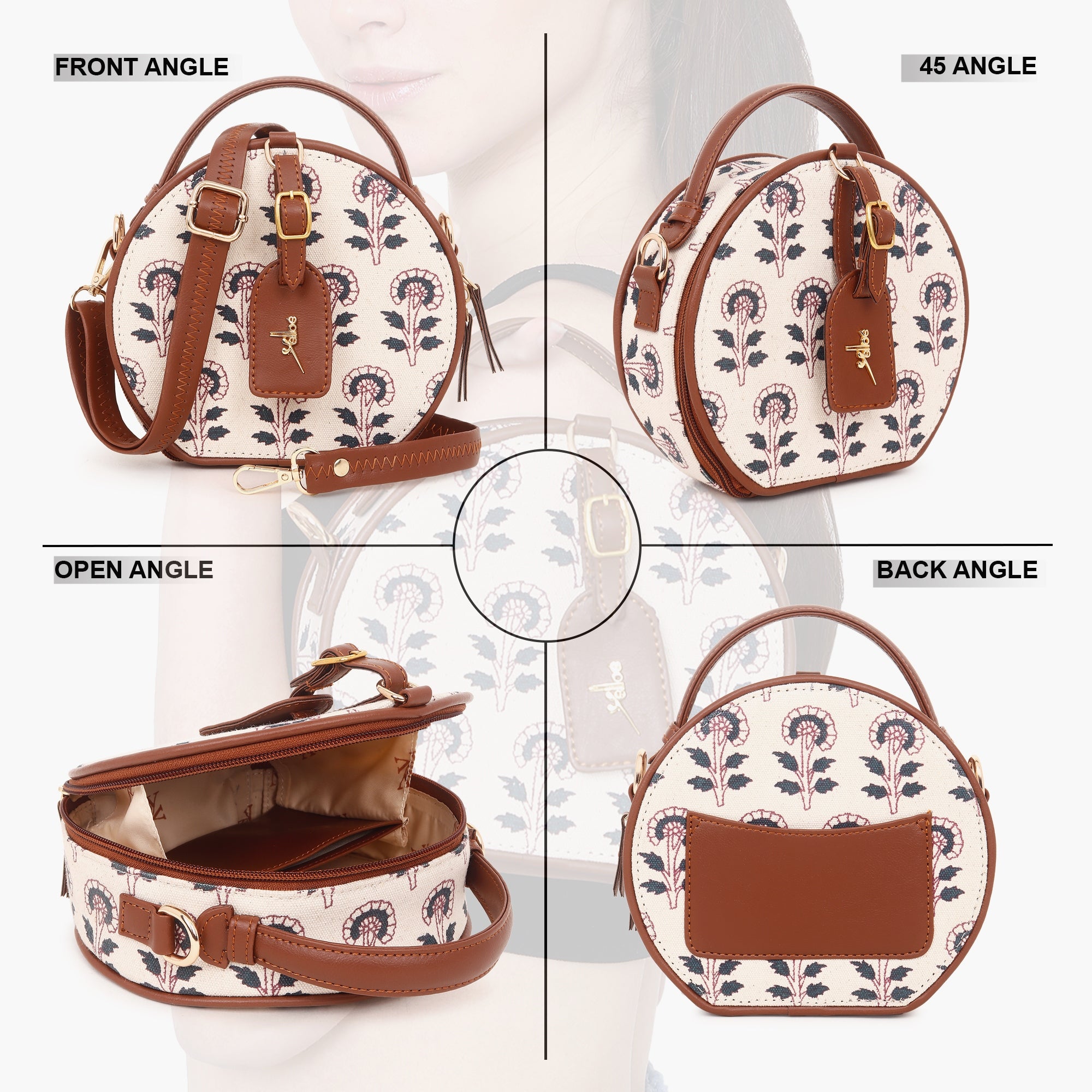 Printed Round Sling Bag Offwhite