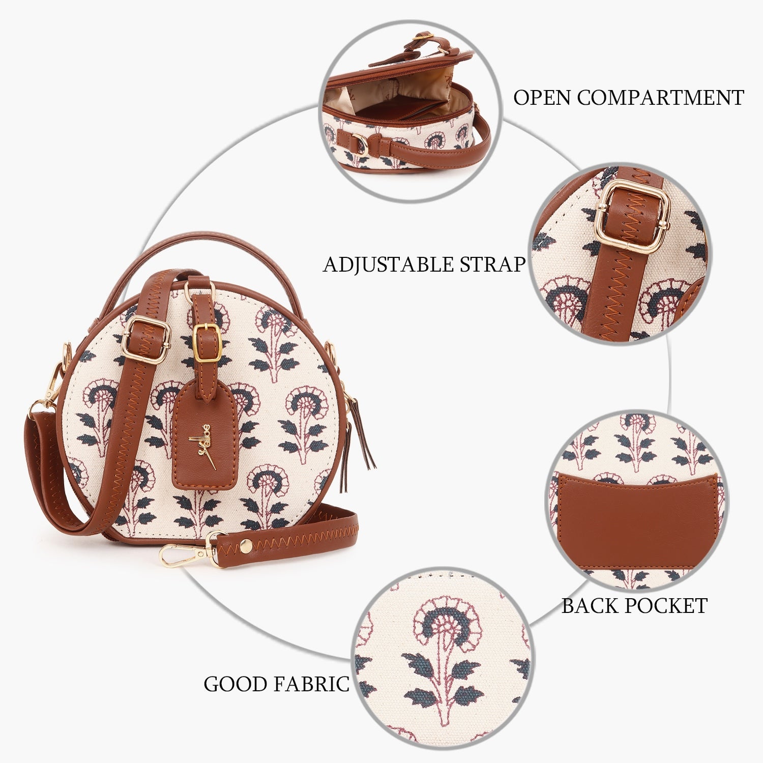 Printed Round Sling Bag Offwhite