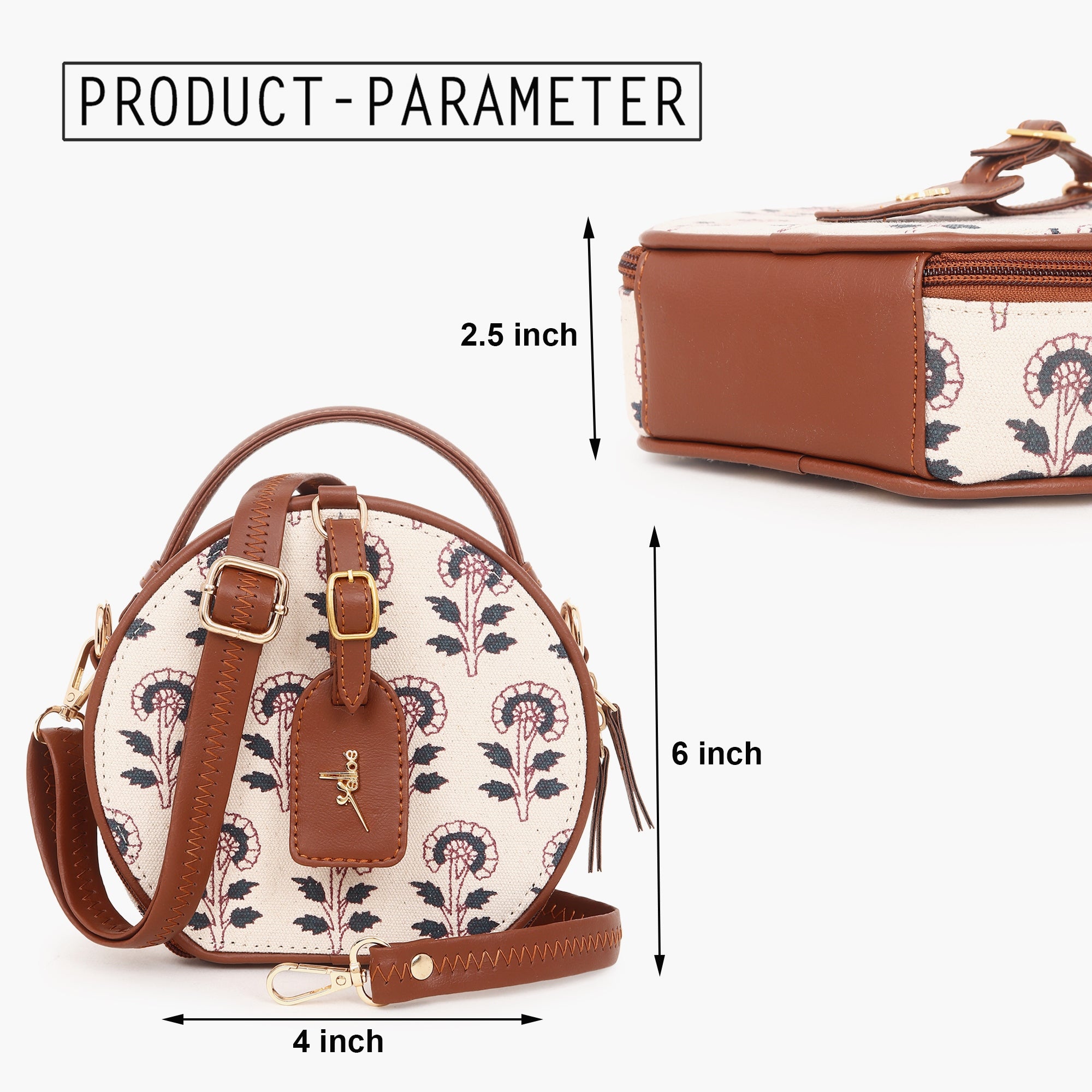 Printed Round Sling Bag Offwhite