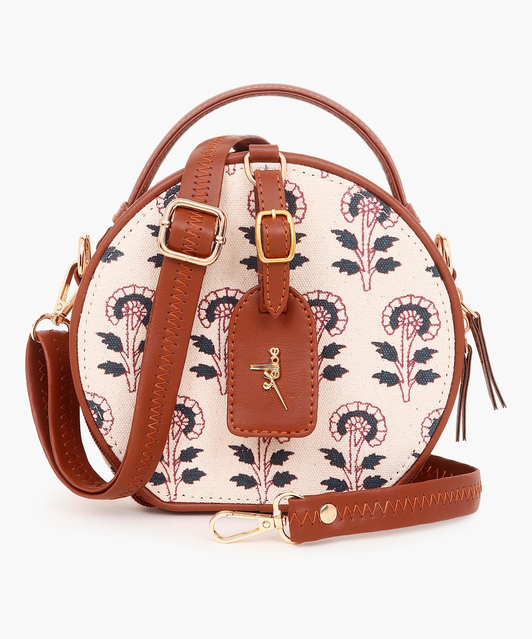 Printed Round Sling Bag Offwhite